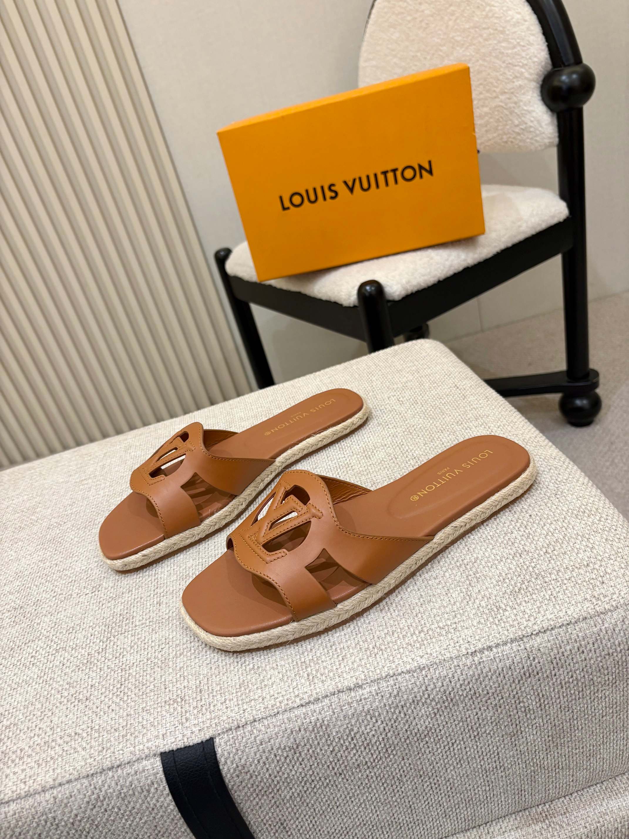 LV Isola Flat Mule Espadrille Tan Brown Cowhide 847122