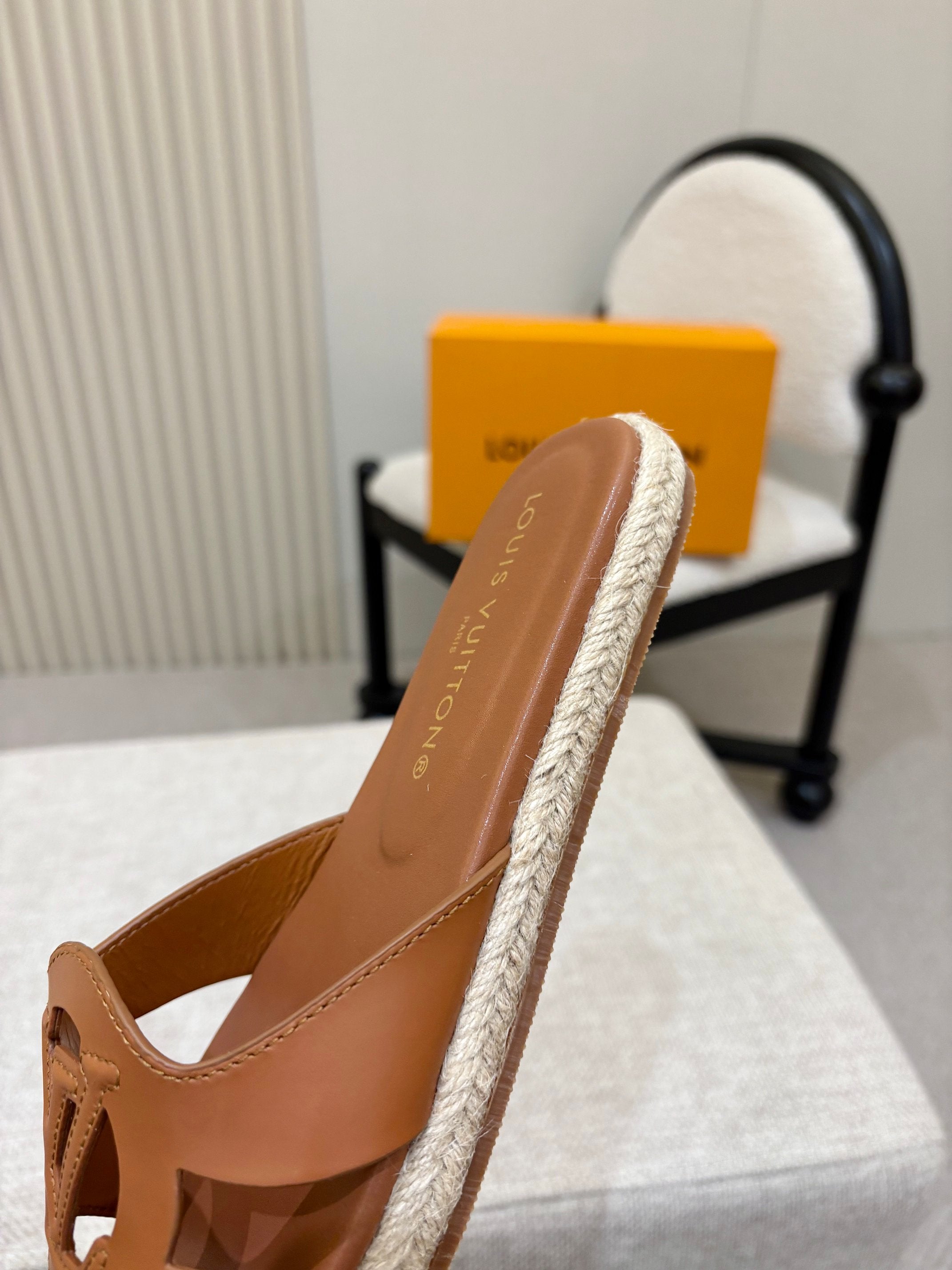 LV Isola Flat Mule Espadrille Tan Brown Cowhide 847122