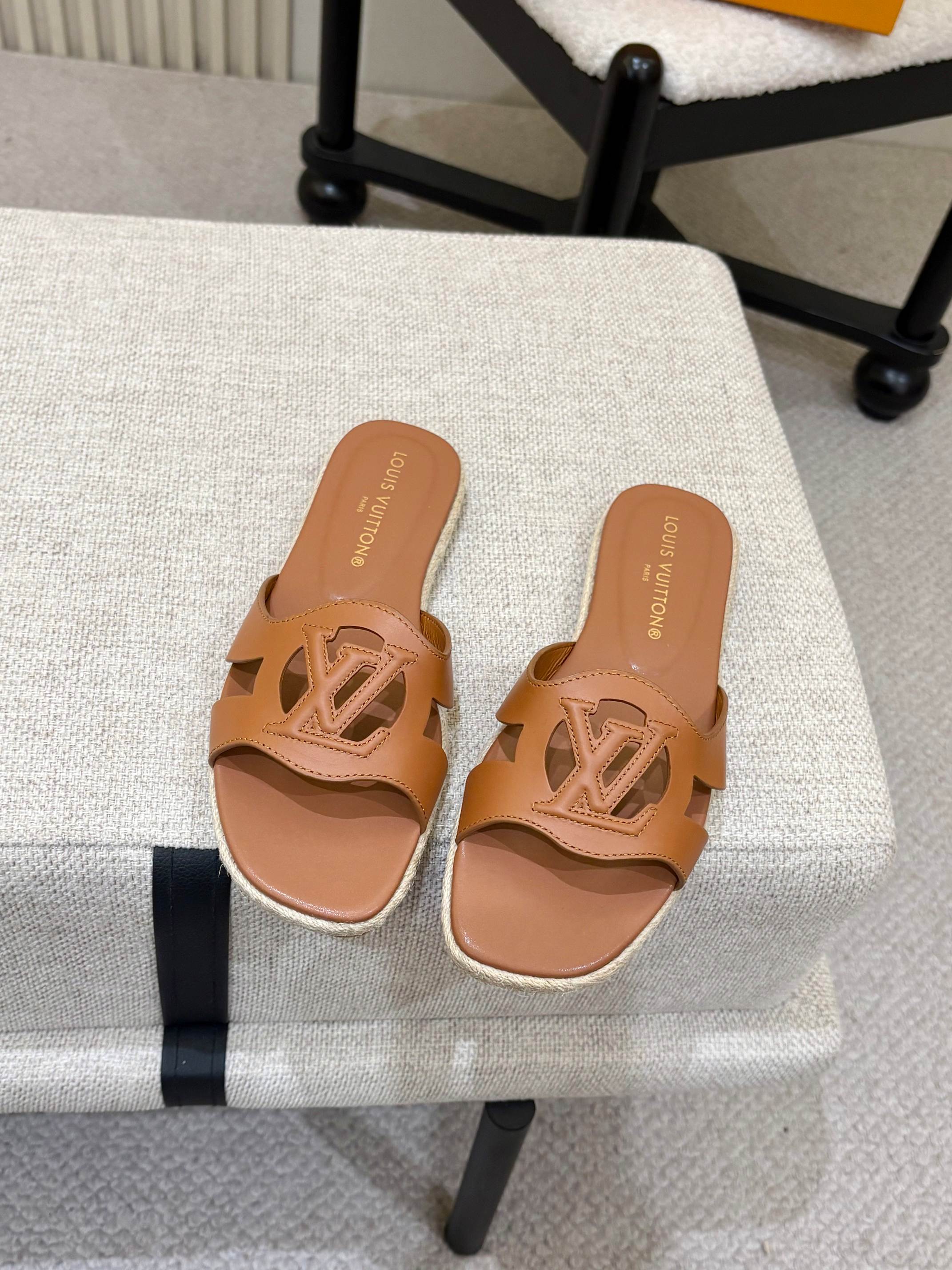 LV Isola Flat Mule Espadrille Tan Brown Cowhide 847122