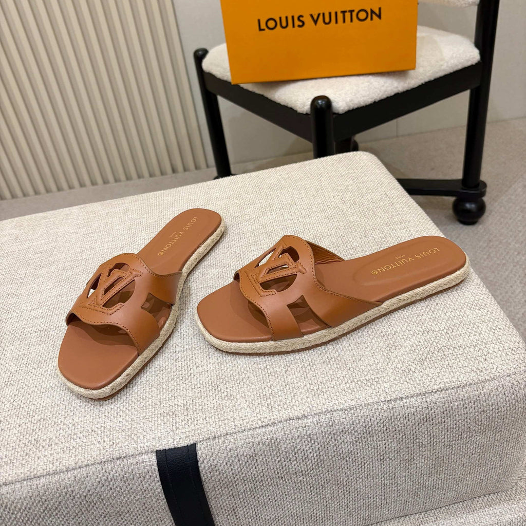 LV Isola Flat Mule Espadrille Tan Brown Cowhide 847122