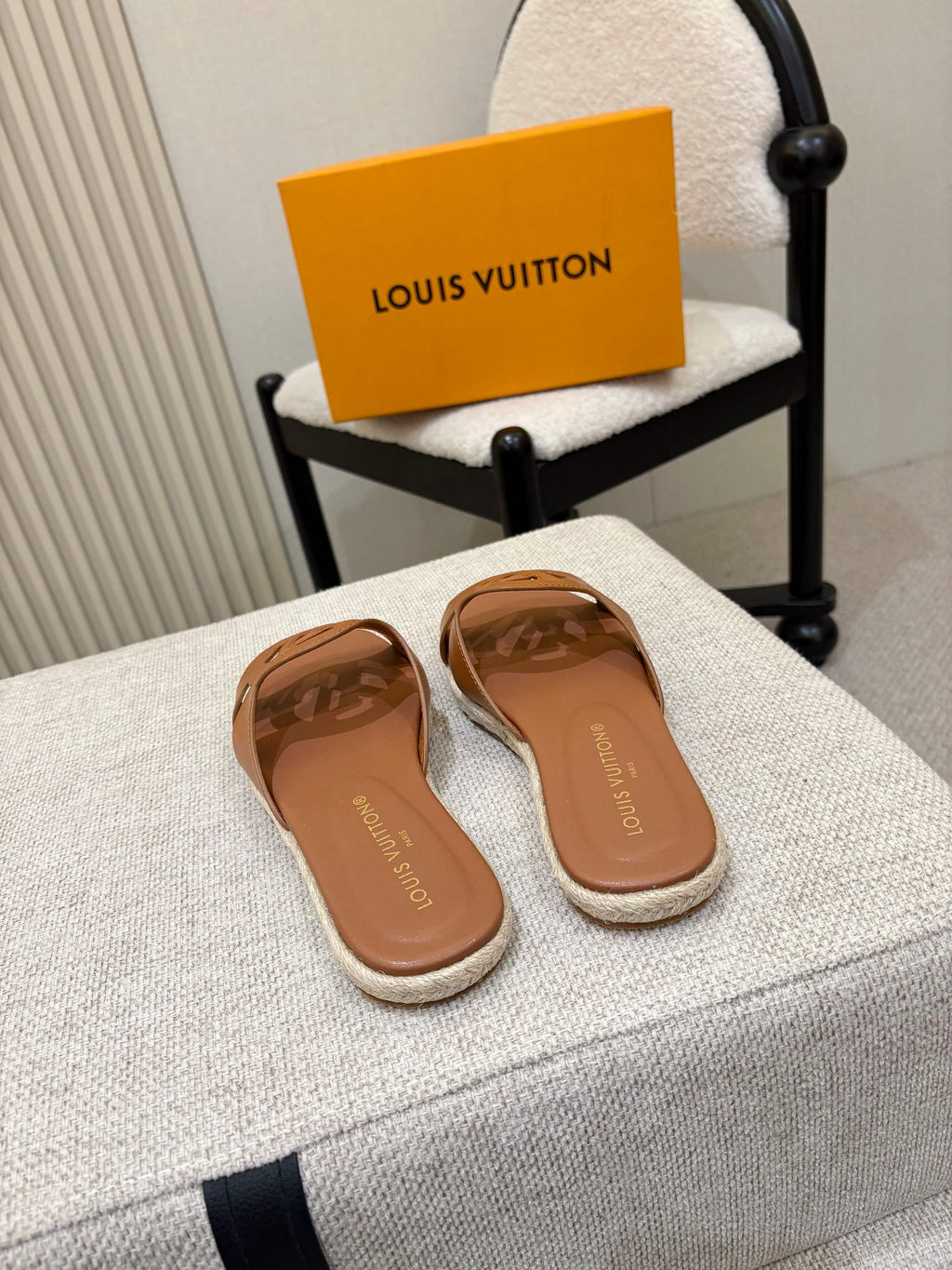 LV Isola Flat Mule Espadrille Tan Brown Cowhide 847122