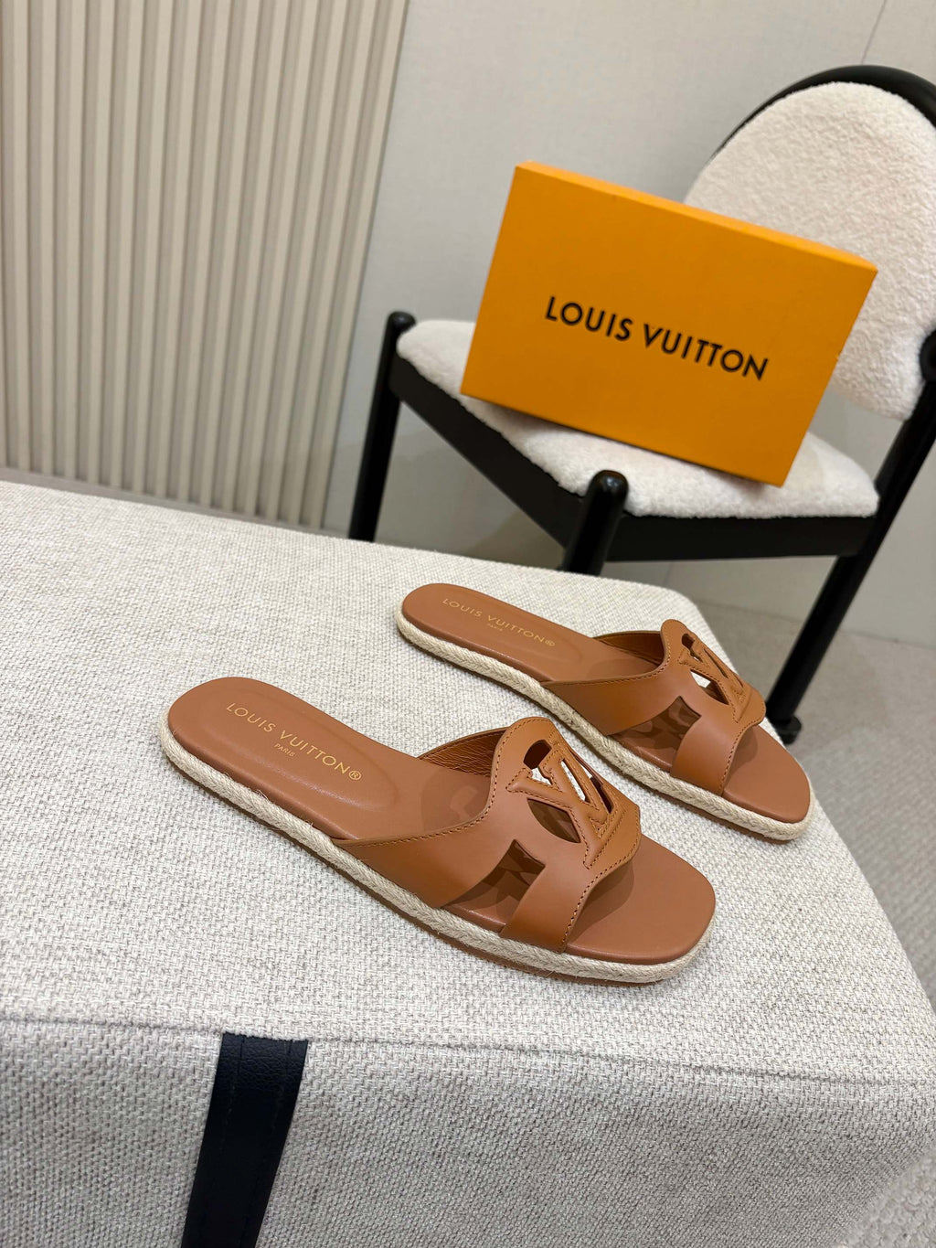 LV Isola Flat Mule Espadrille Tan Brown Cowhide 847122