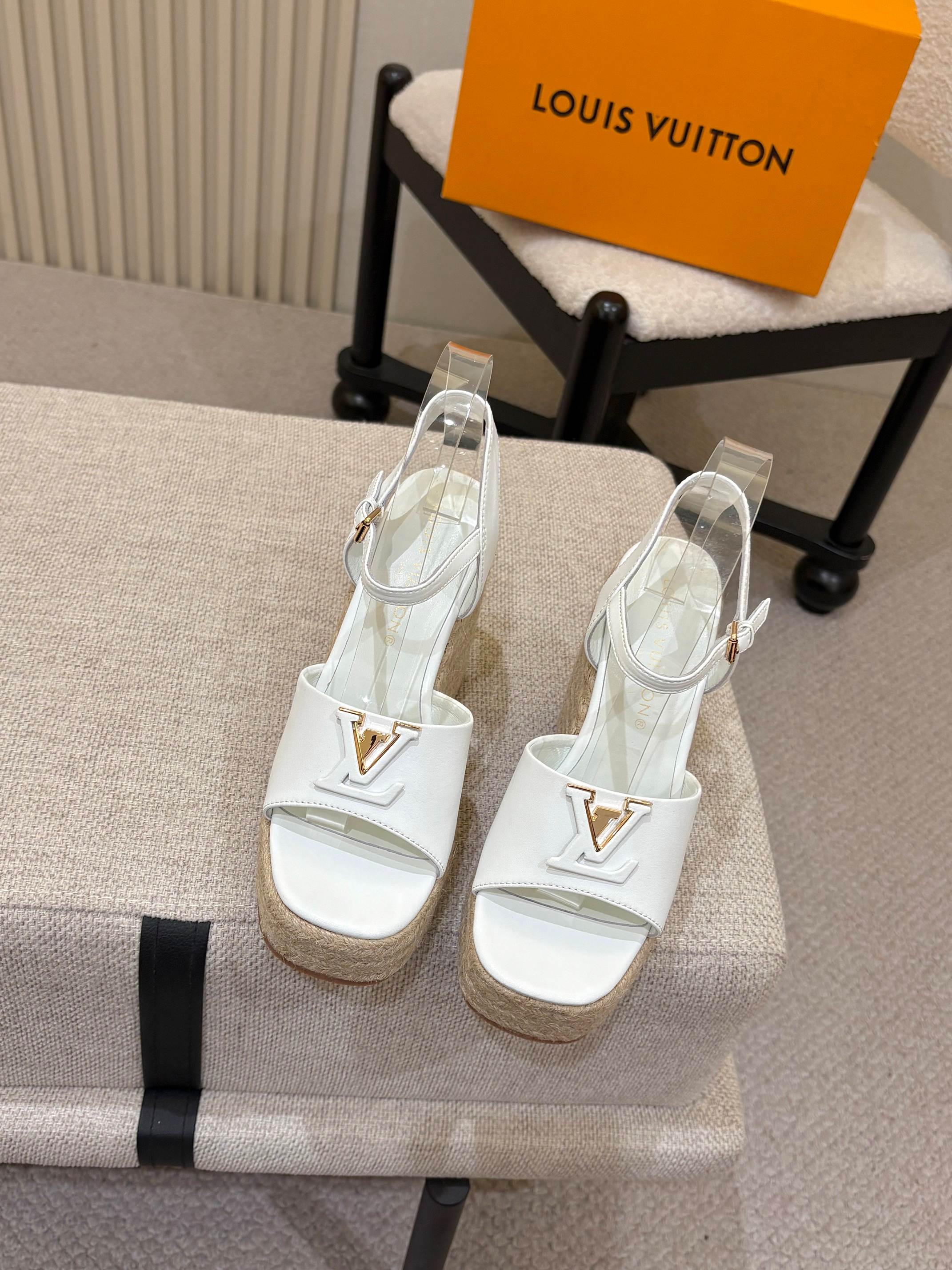 LV Mare Wedge Espadrille 11cm White Grain Cowhide 847123