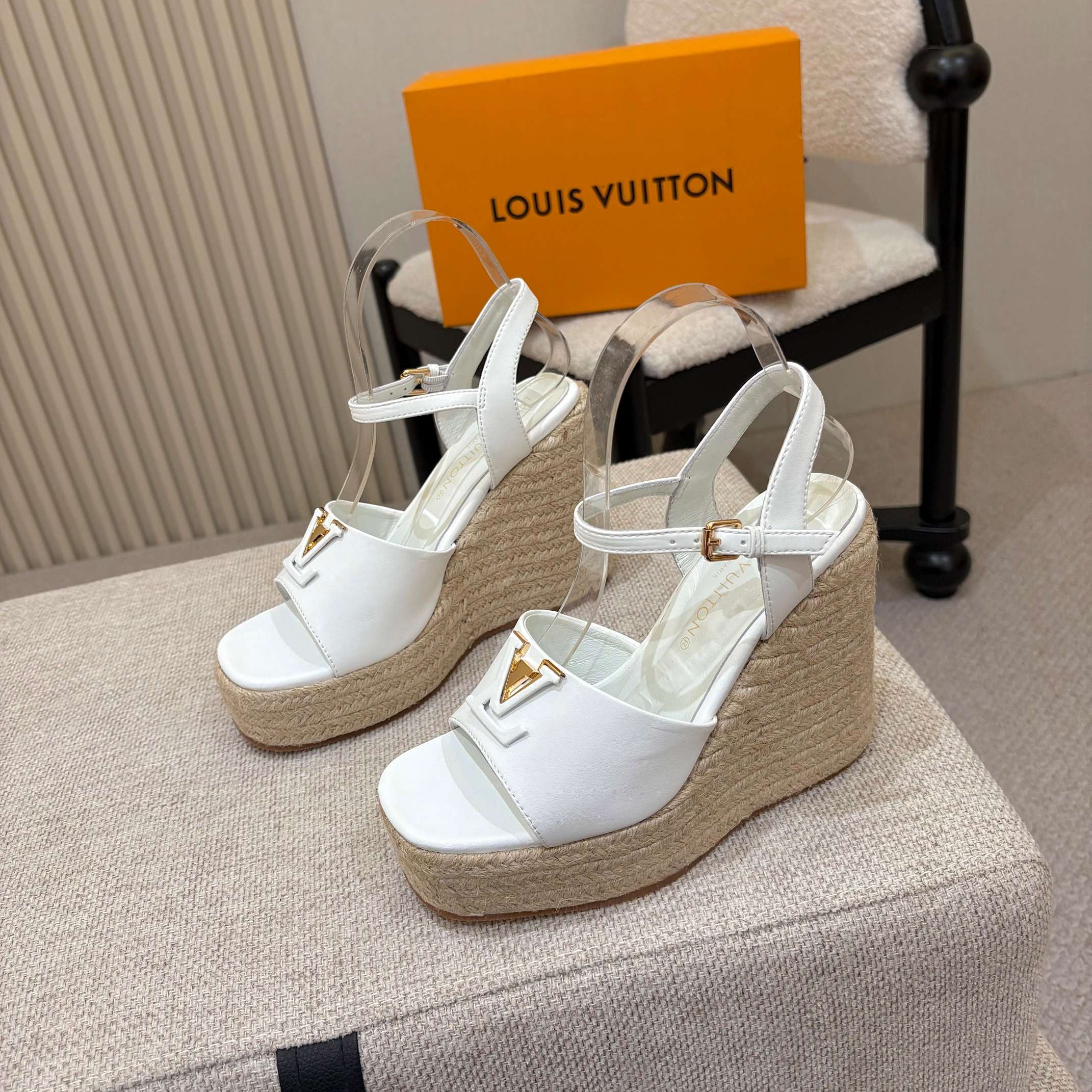 LV Mare Wedge Espadrille 11cm White Grain Cowhide 847123