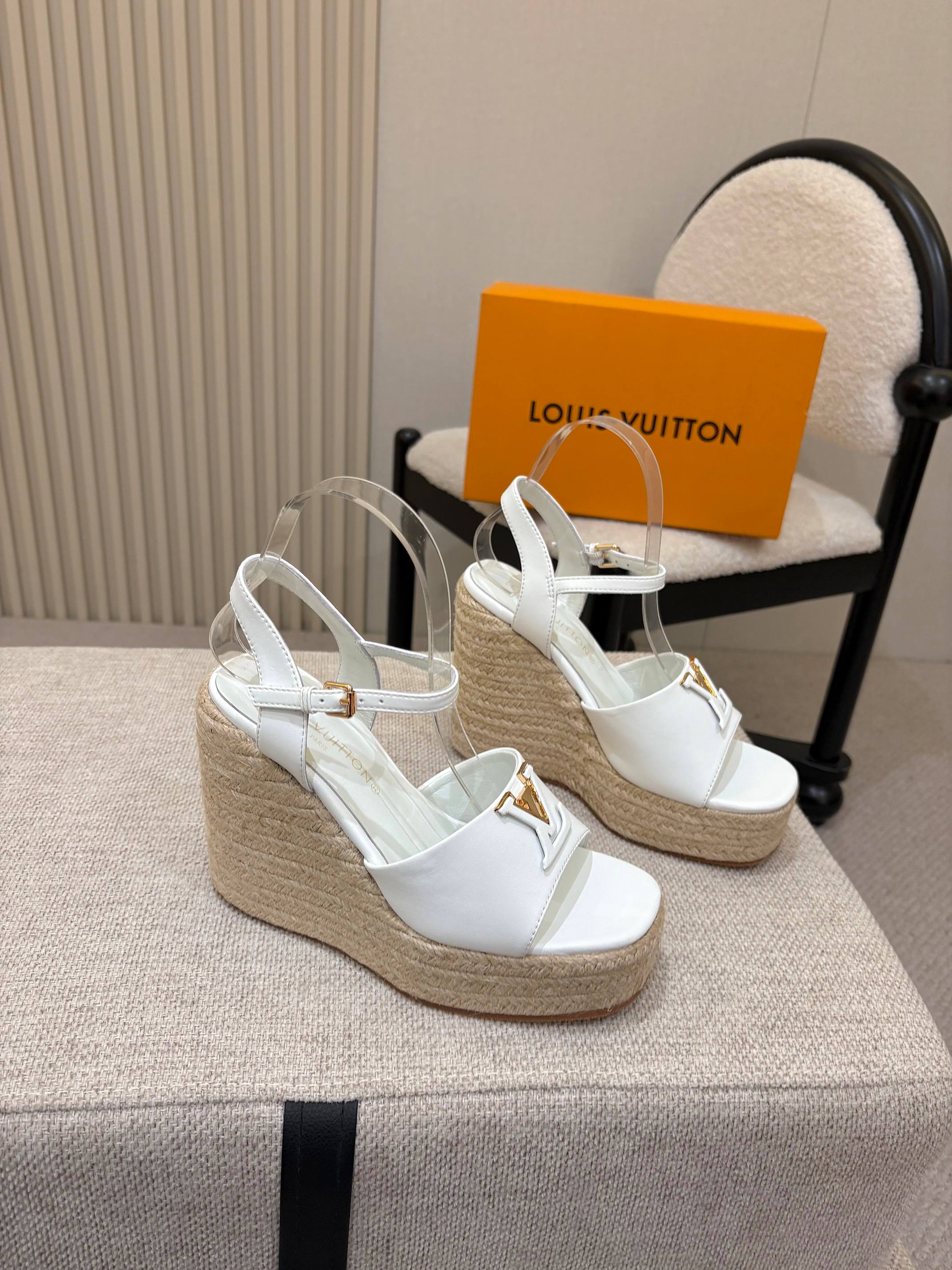 LV Mare Wedge Espadrille 11cm White Grain Cowhide 847123