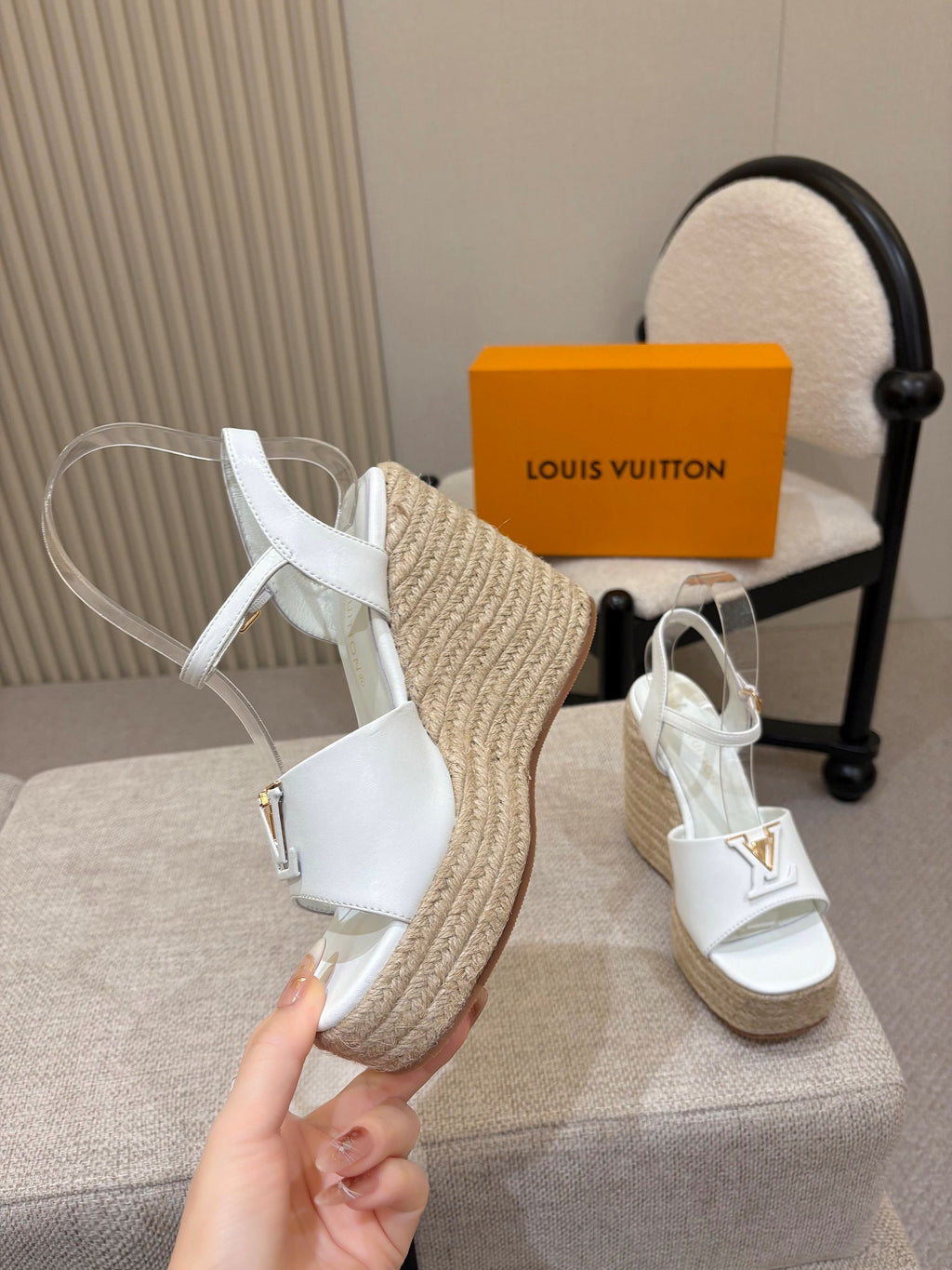LV Mare Wedge Espadrille 11cm White Grain Cowhide 847123