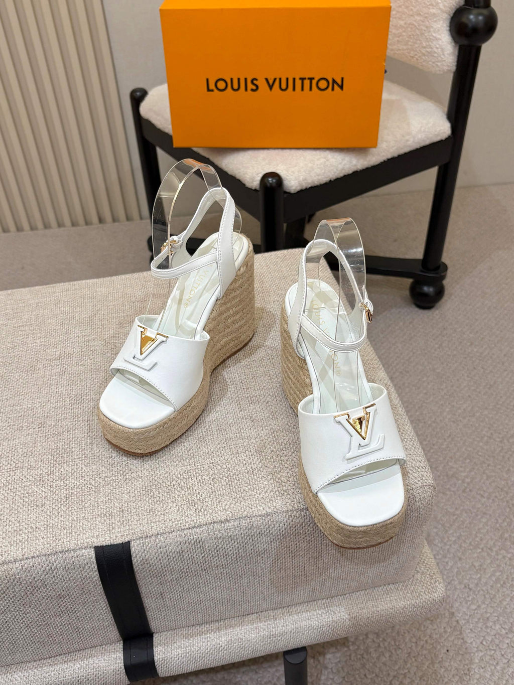 LV Mare Wedge Espadrille 11cm White Grain Cowhide 847123