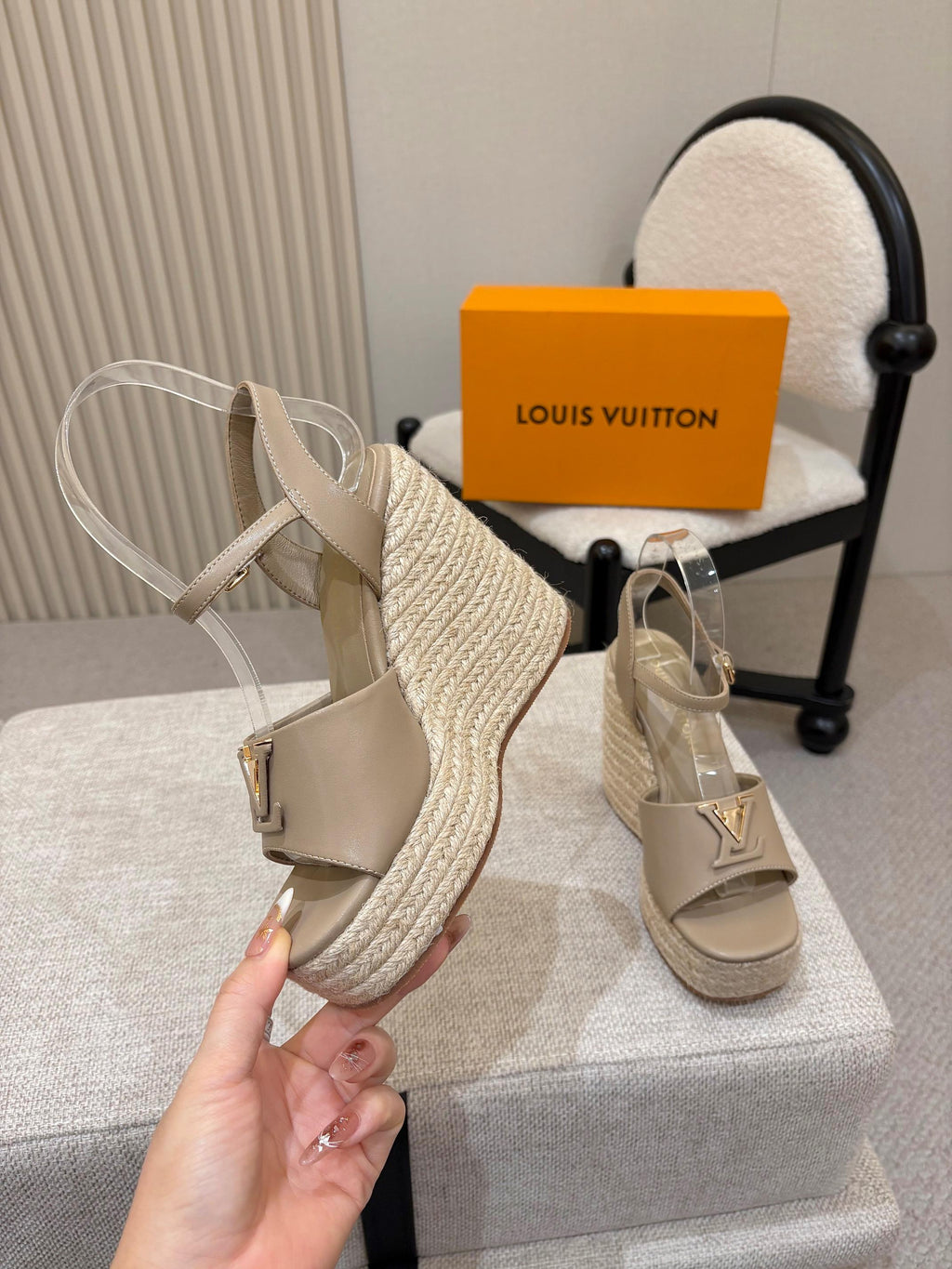 LV Mare Wedge Espadrille 11cm Khaki Grain Cowhide 847124