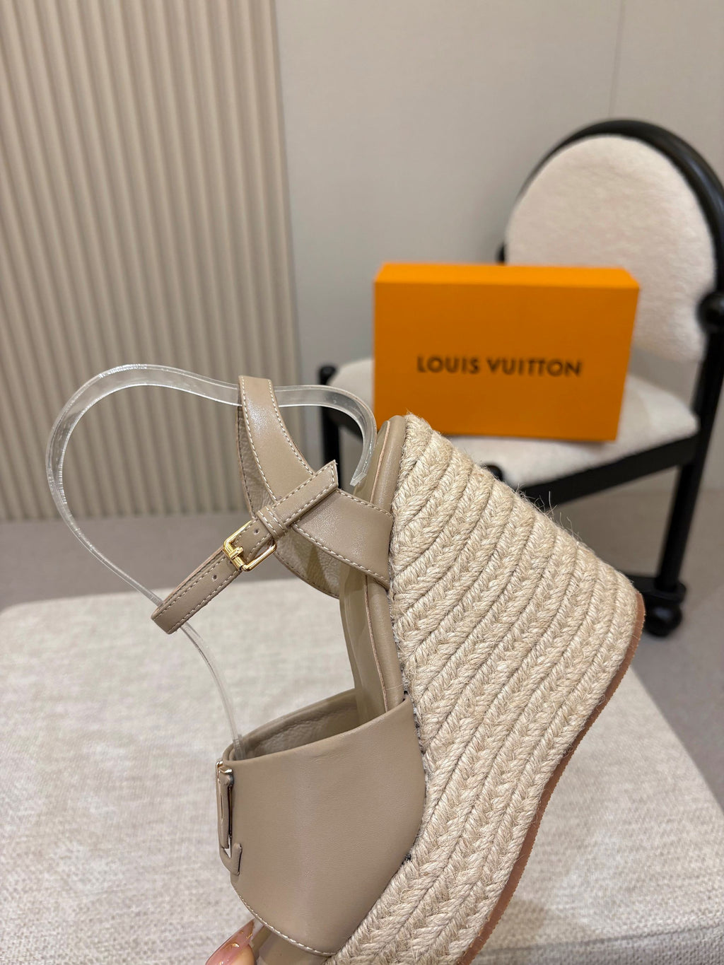 LV Mare Wedge Espadrille 11cm Khaki Grain Cowhide 847124