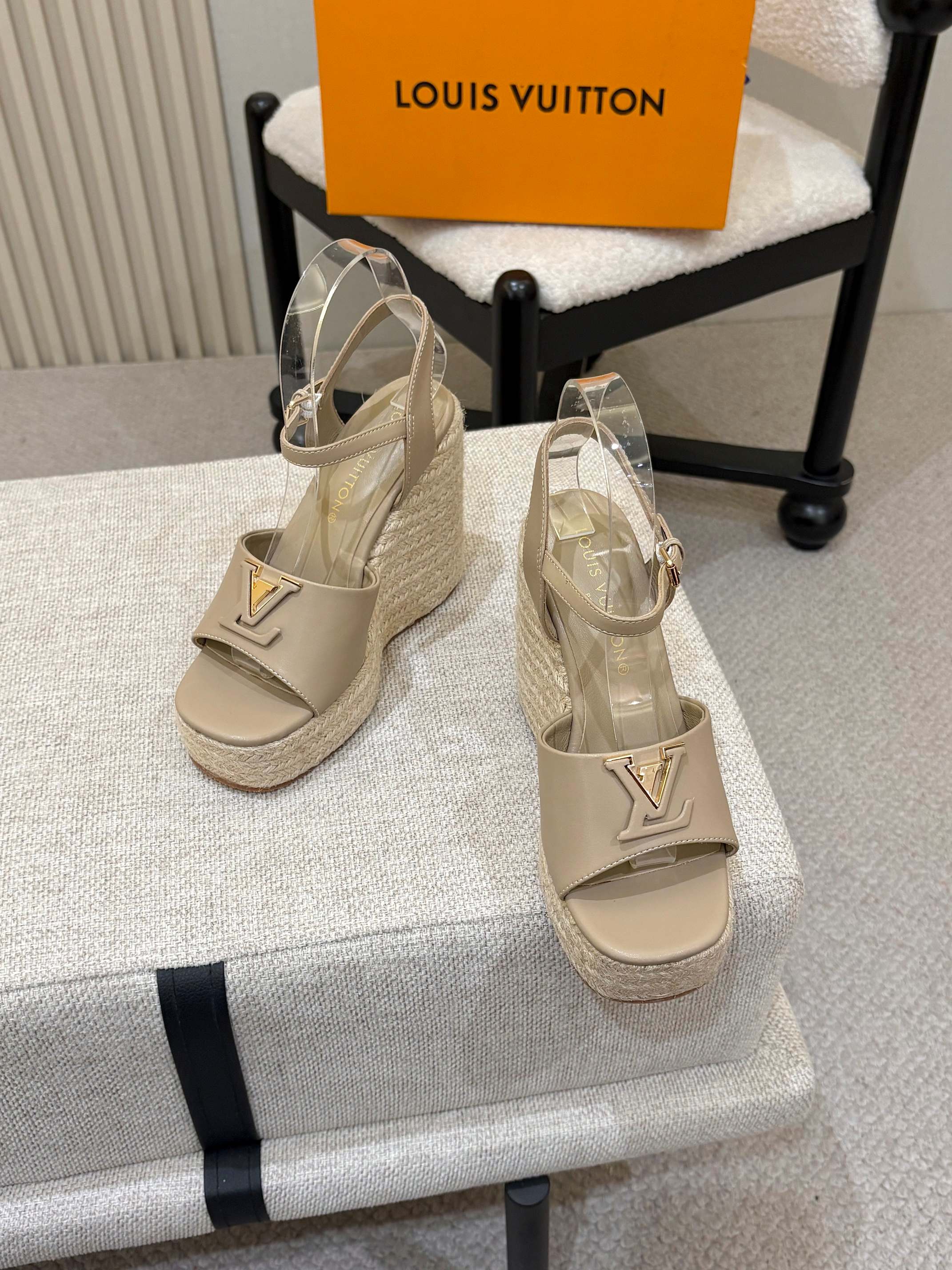 LV Mare Wedge Espadrille 11cm Khaki Grain Cowhide 847124