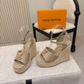 LV Mare Wedge Espadrille 11cm Khaki Grain Cowhide 847124