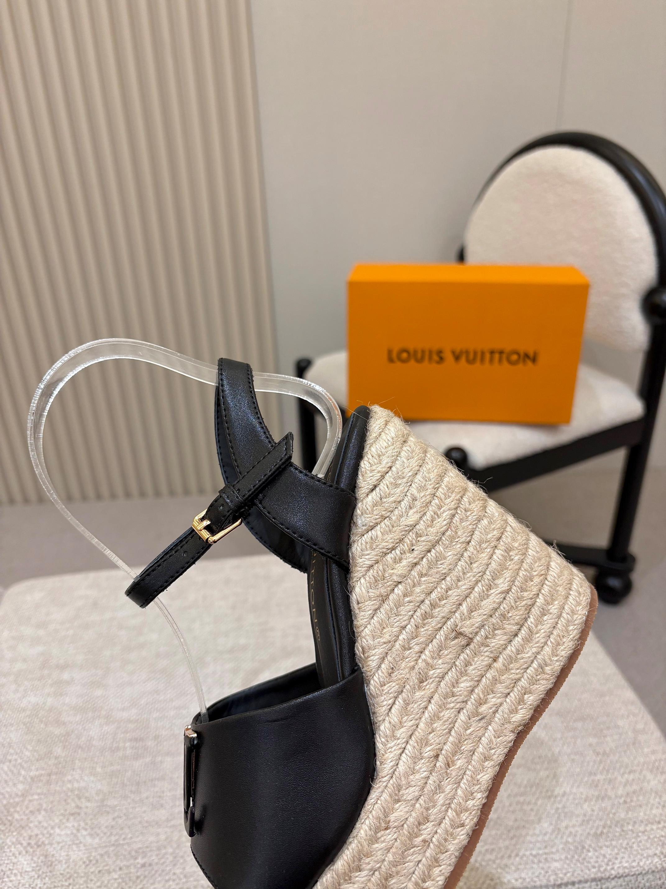 LV Mare Wedge Espadrille 11cm Black Grain Cowhide 847125