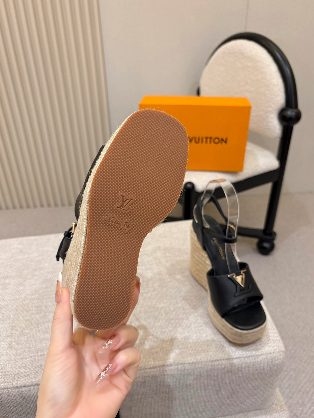 LV Mare Wedge Espadrille 11cm Black Grain Cowhide 847125