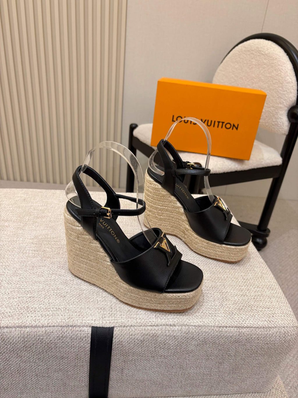 LV Mare Wedge Espadrille 11cm Black Grain Cowhide 847125