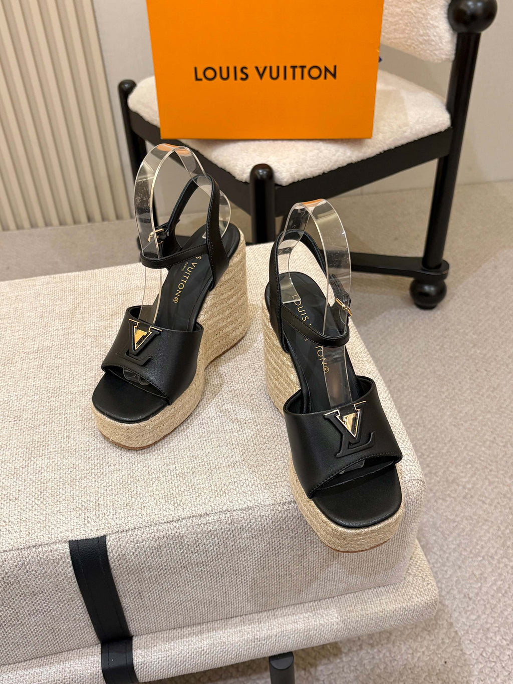 LV Mare Wedge Espadrille 11cm Black Grain Cowhide 847125