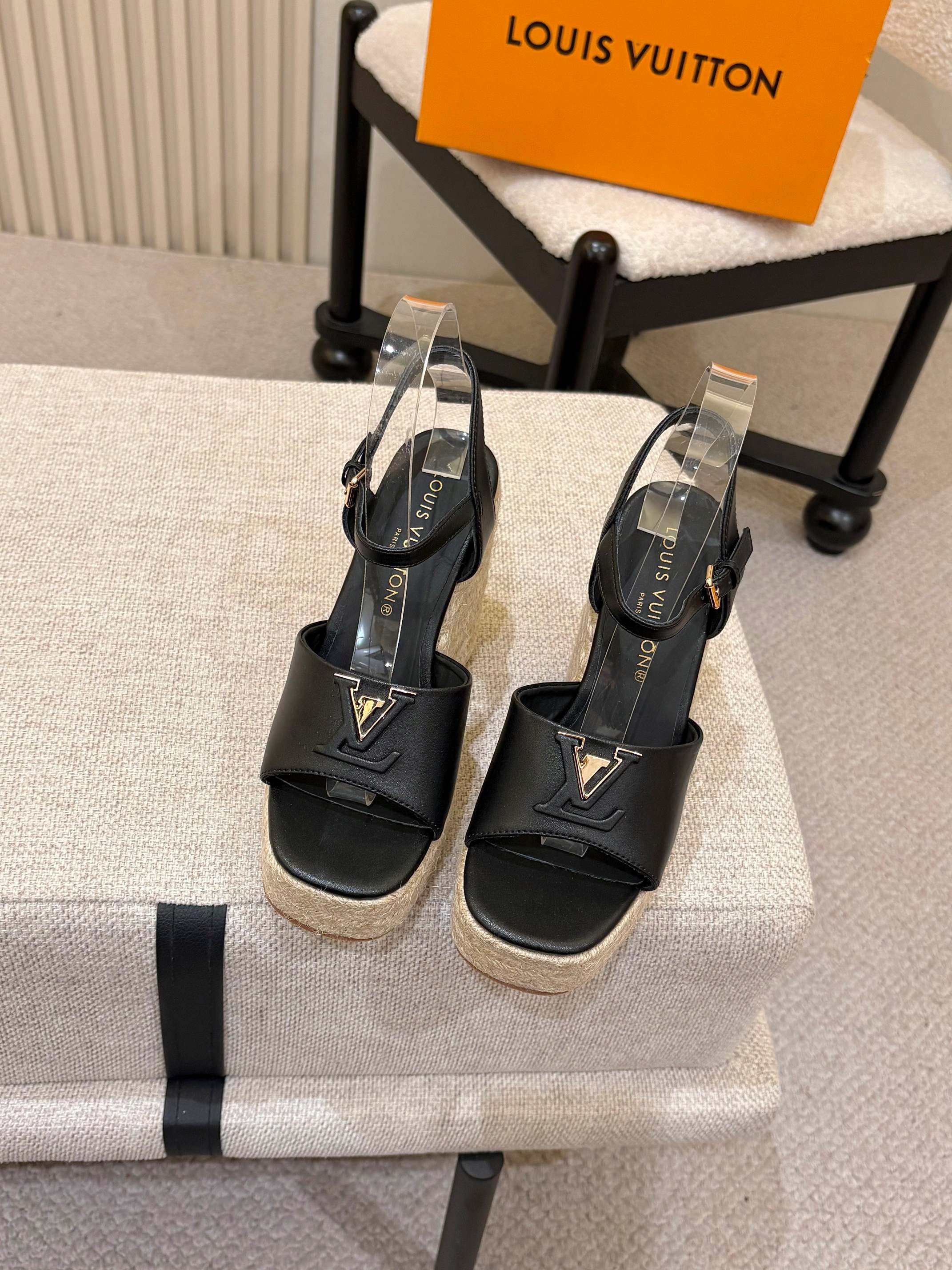 LV Mare Wedge Espadrille 11cm Black Grain Cowhide 847125