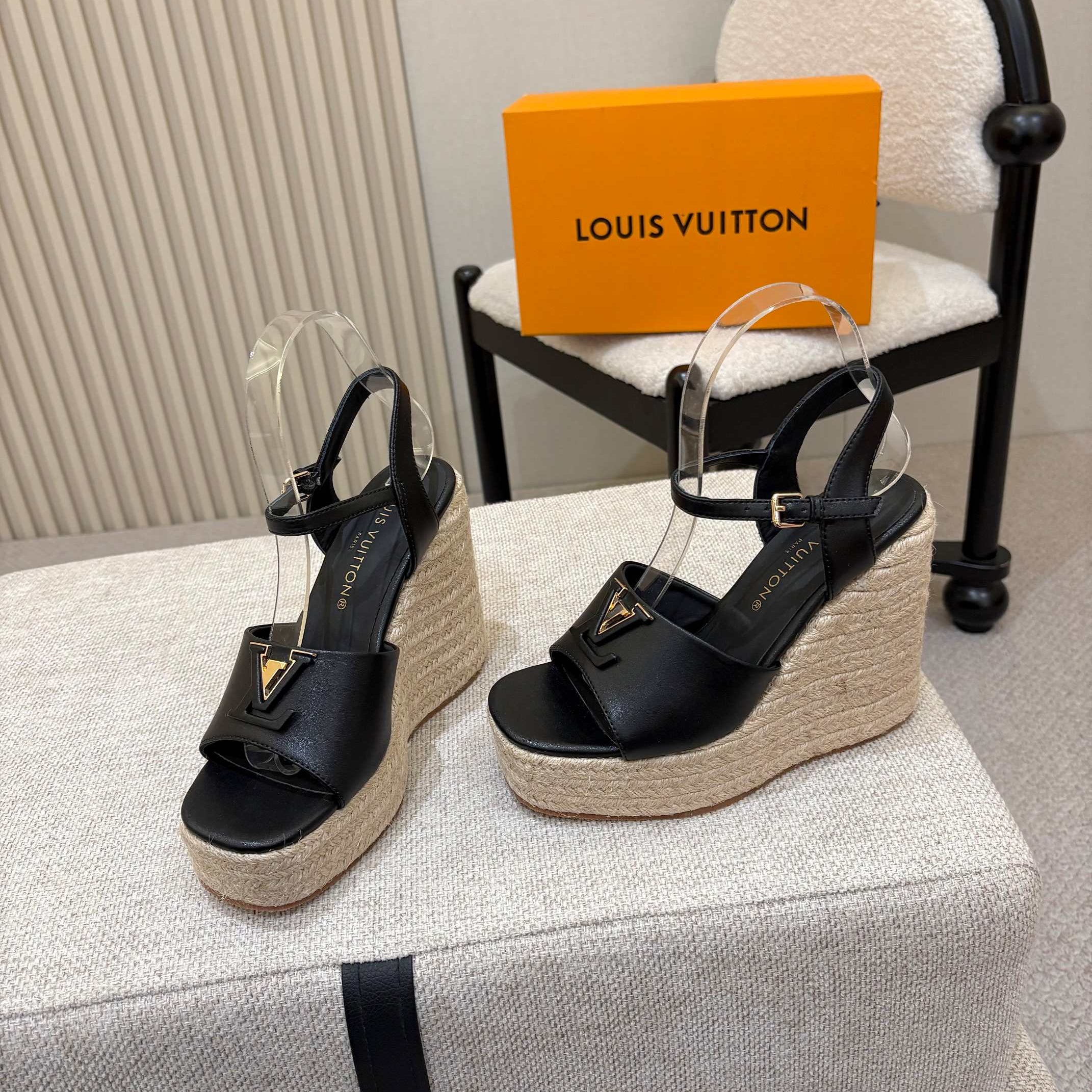 LV Mare Wedge Espadrille 11cm Black Grain Cowhide 847125