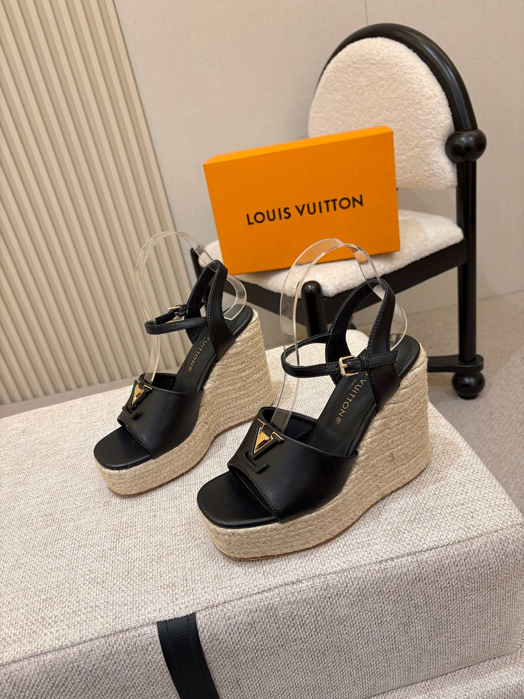 LV Mare Wedge Espadrille 11cm Black Grain Cowhide 847125
