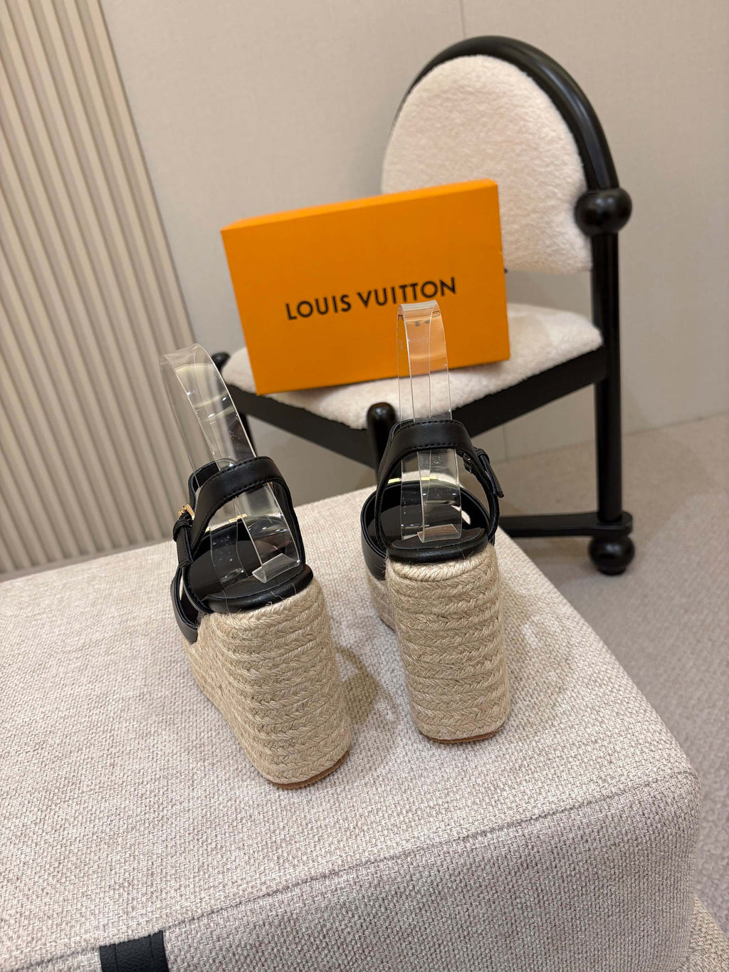 LV Mare Wedge Espadrille 11cm Black Grain Cowhide 847125