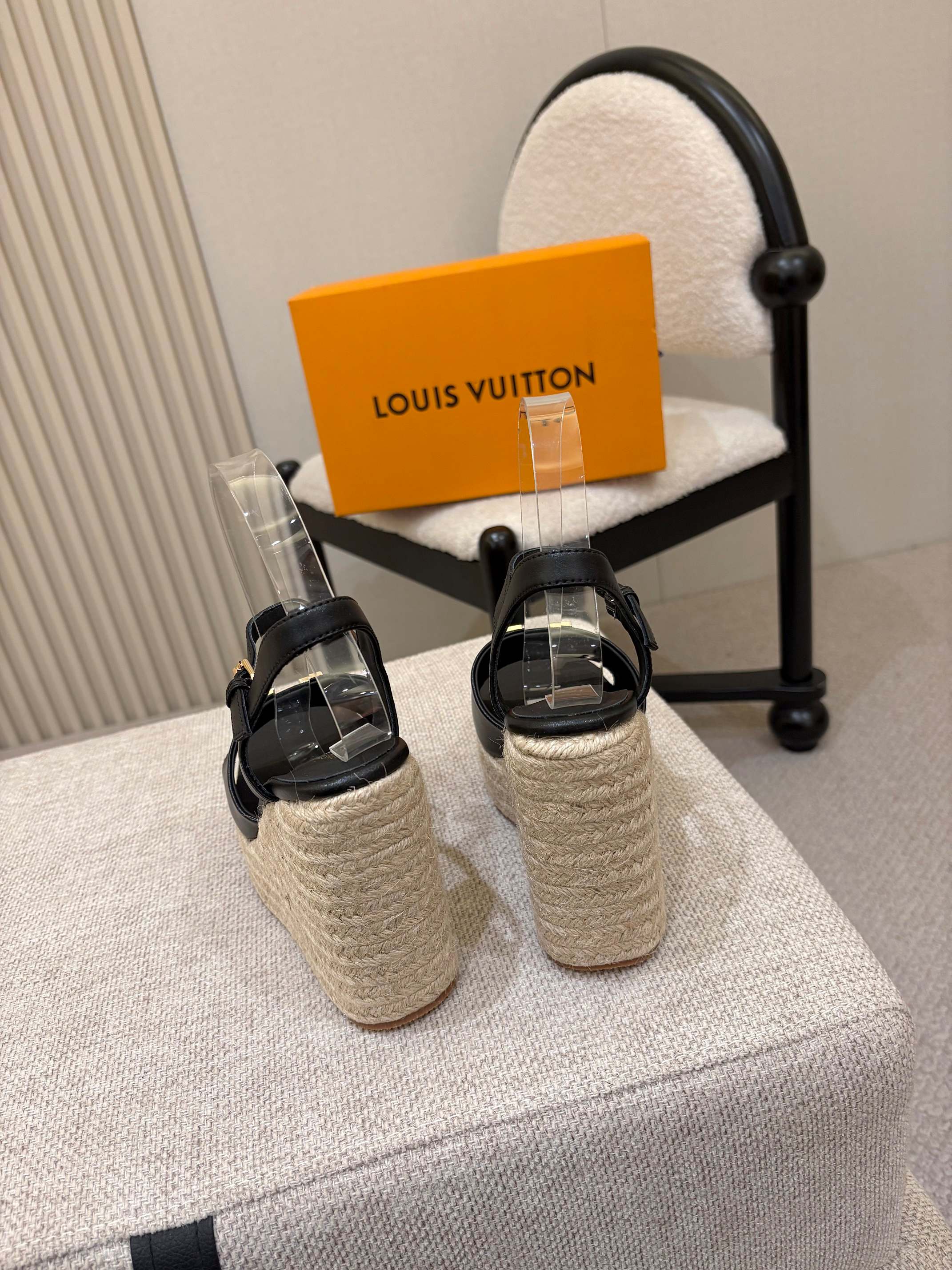 LV Mare Wedge Espadrille 11cm Black Grain Cowhide 847125