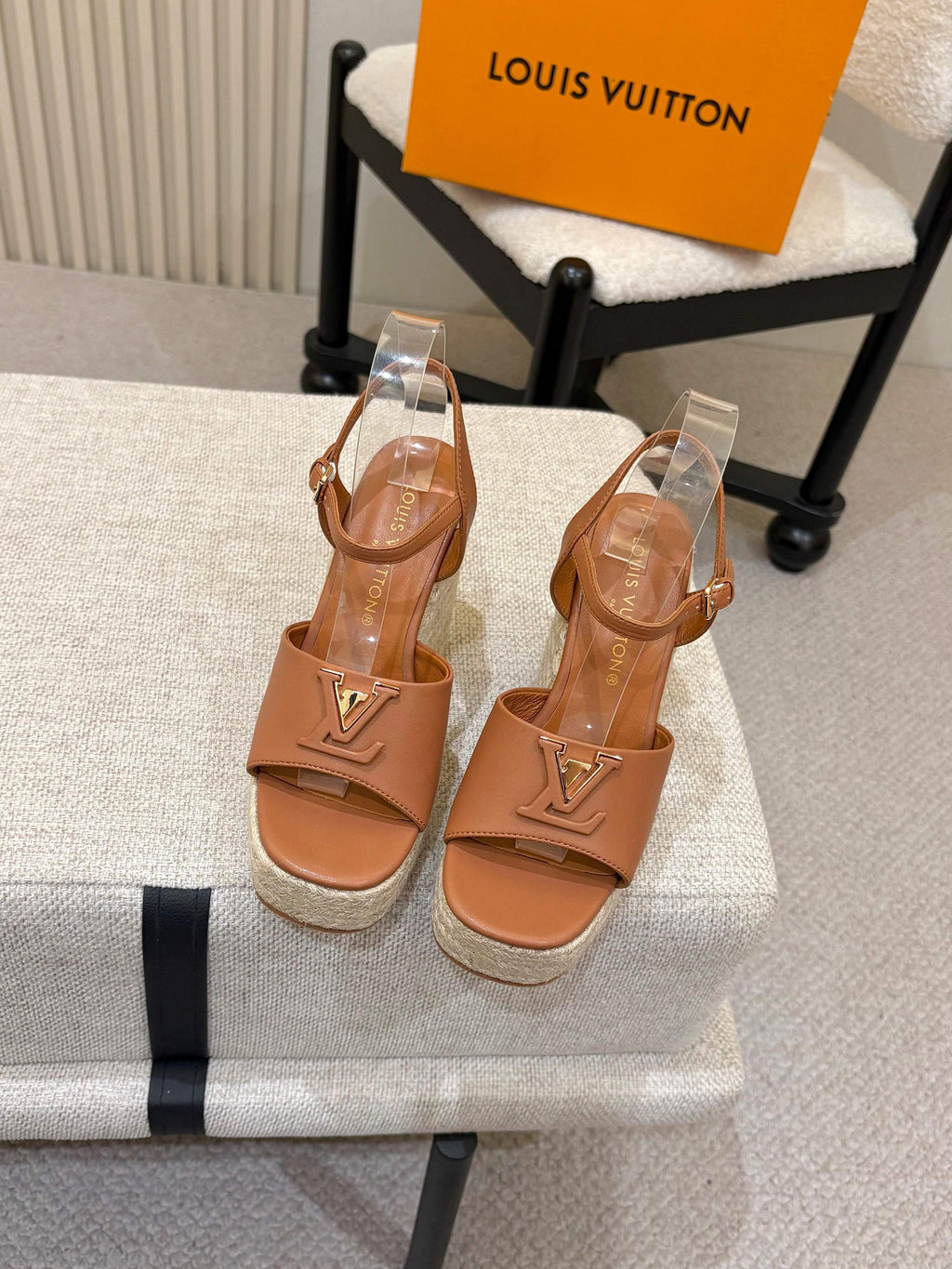 LV Mare Wedge Espadrille 11cm Tan Brown Grain Cowhide 847126