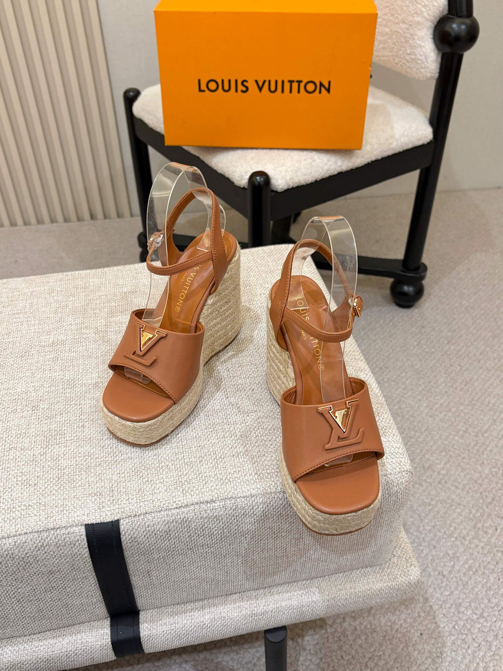 LV Mare Wedge Espadrille 11cm Tan Brown Grain Cowhide 847126