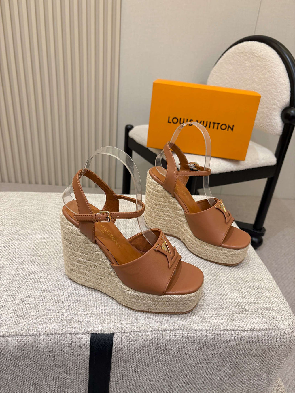 LV Mare Wedge Espadrille 11cm Tan Brown Grain Cowhide 847126