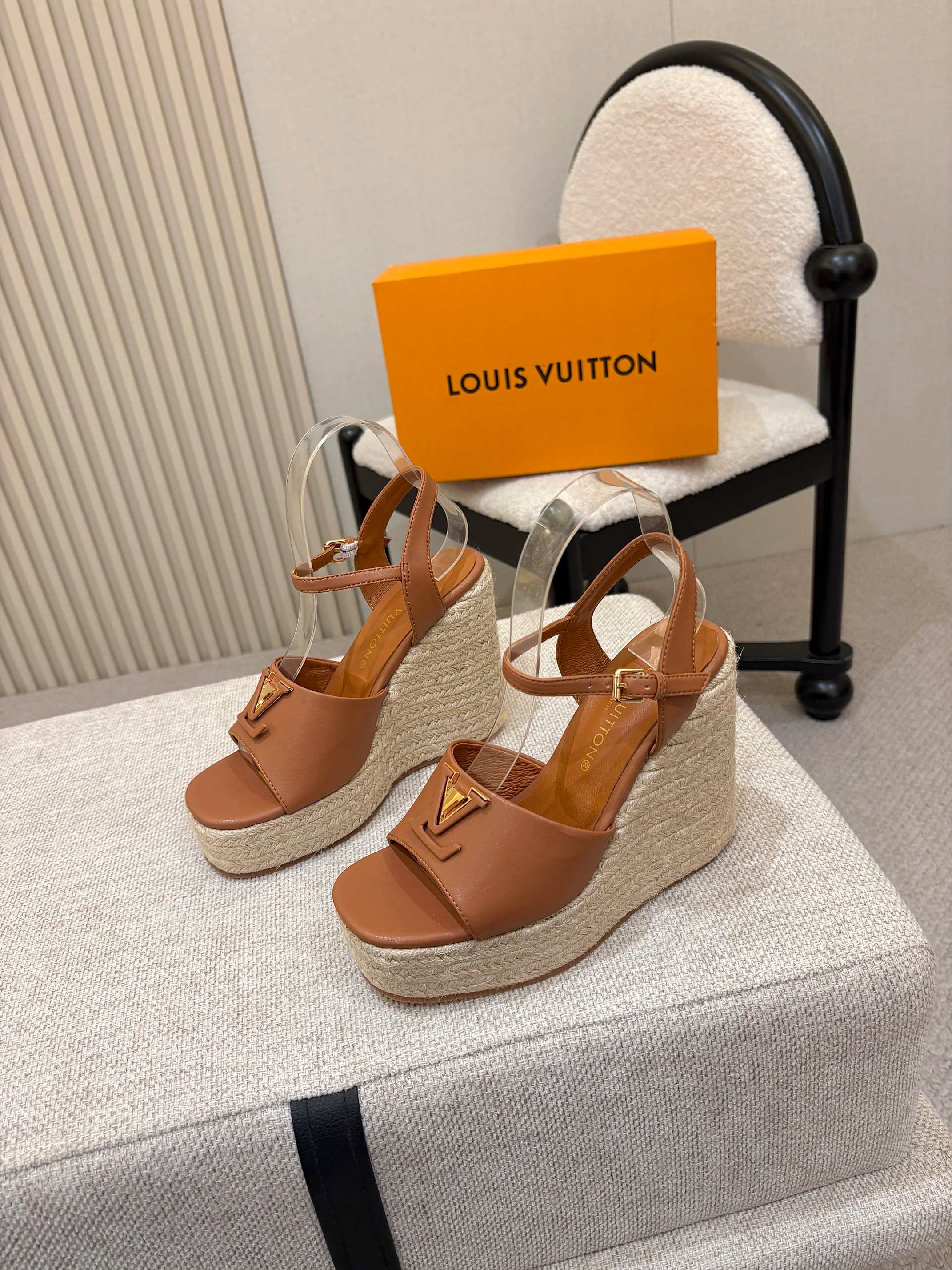 LV Mare Wedge Espadrille 11cm Tan Brown Grain Cowhide 847126