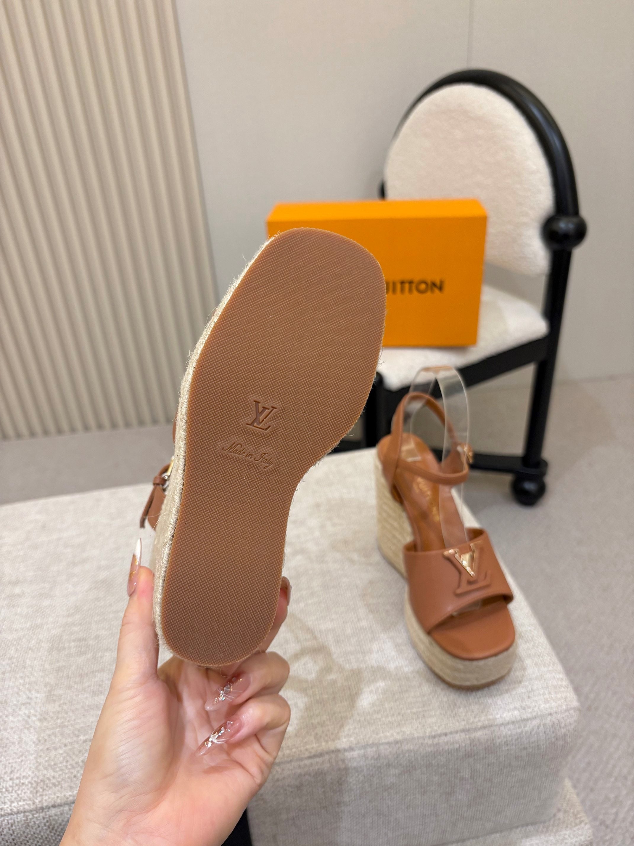 LV Mare Wedge Espadrille 11cm Tan Brown Grain Cowhide 847126