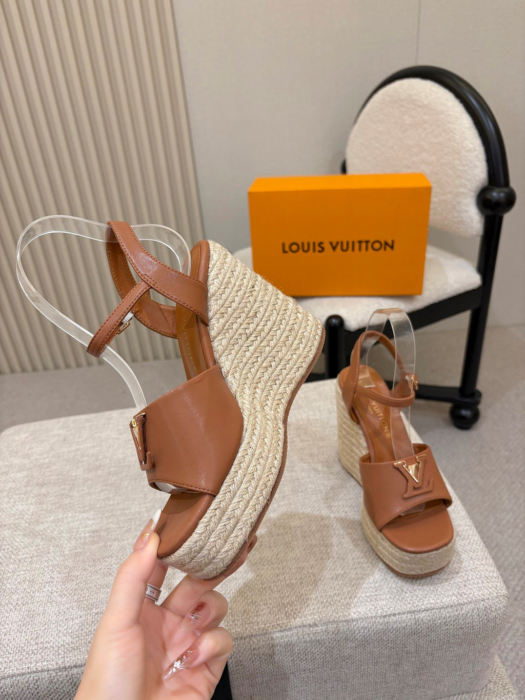 LV Mare Wedge Espadrille 11cm Tan Brown Grain Cowhide 847126