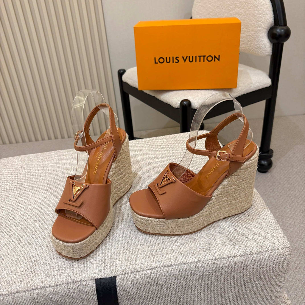 LV Mare Wedge Espadrille 11cm Tan Brown Grain Cowhide 847126