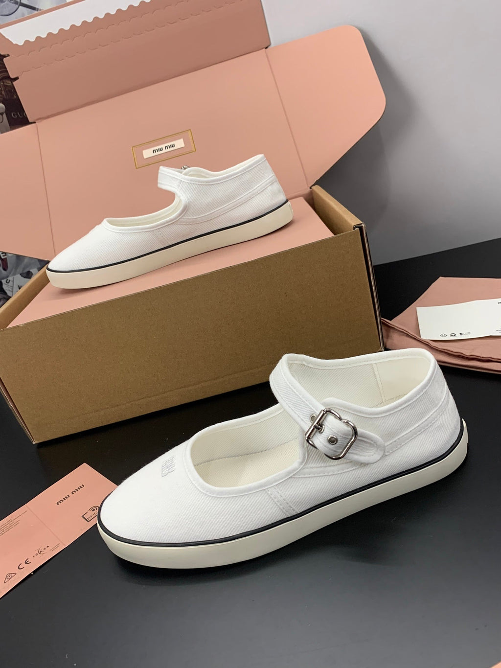 Miu 26s Drill Ballerinas White Canvas 688284