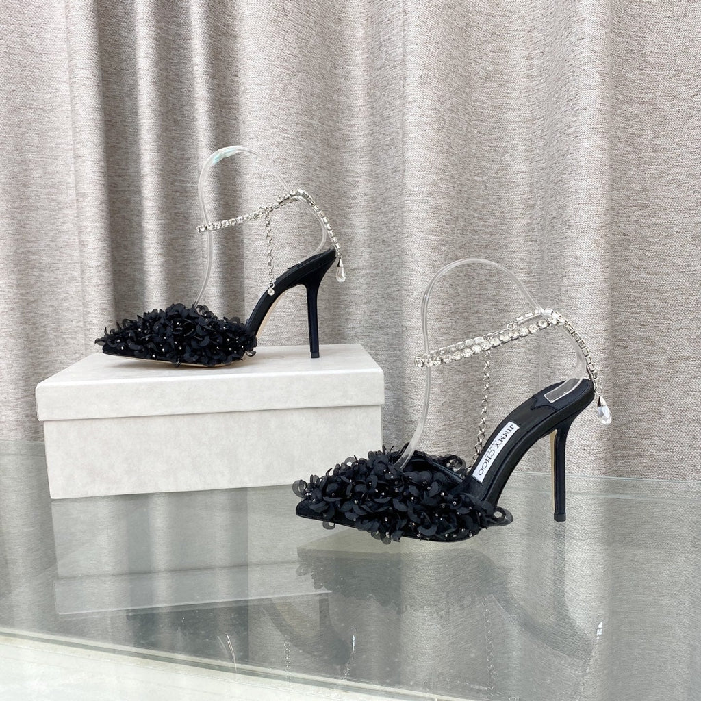 Jimmy Choo Saeda Pumps Black Mesh Lambskin 668535