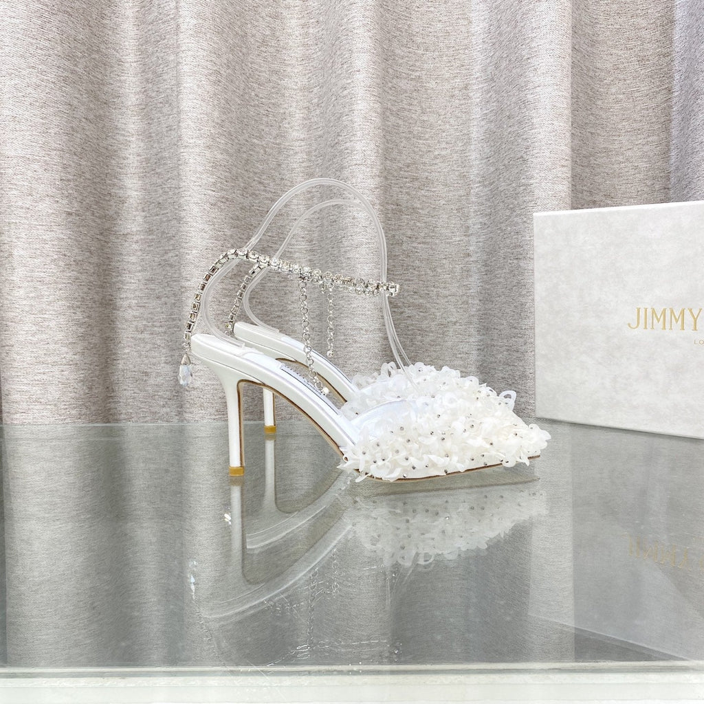 Jimmy Choo Saeda Pumps Ivory Mesh Lambskin 668536