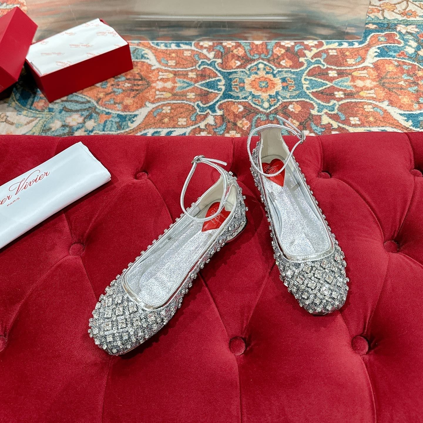 Viv 25 Mary Jane Flats Silver Fabric Rhinestone 247124