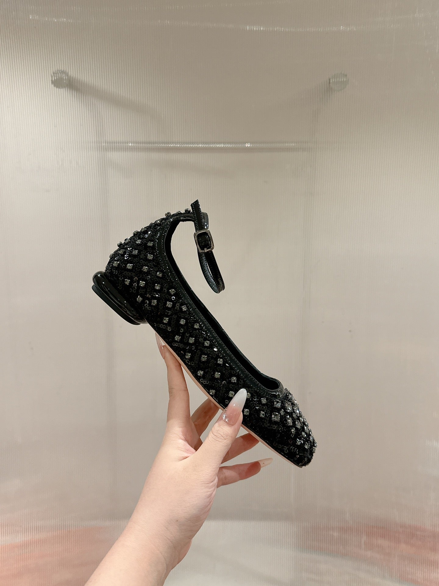 Viv 25 Mary Jane Flats Black Fabric Rhinestone 247125