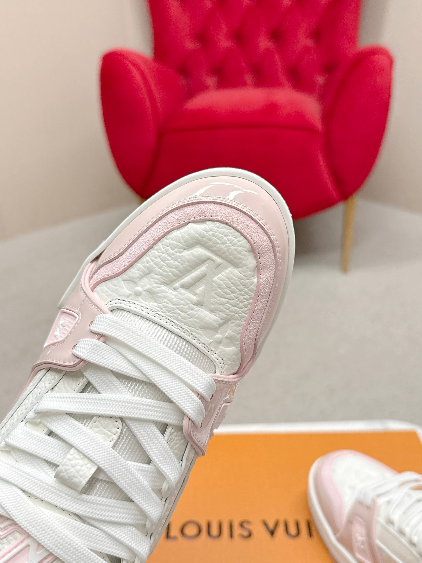 LV Trainer Sneaker White Pink Cowhide 859358