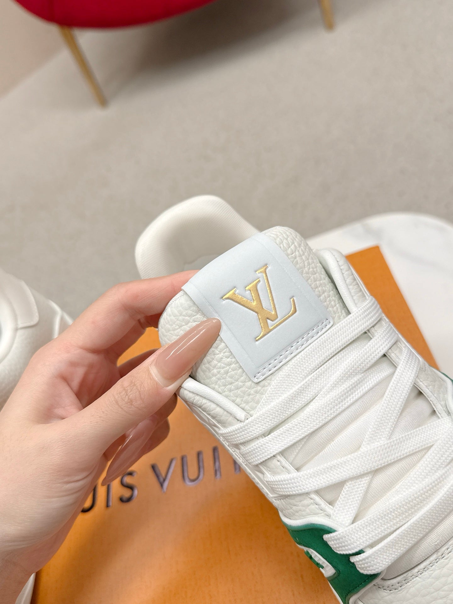 LV Trainer Sneaker White Green Cowhide 859359