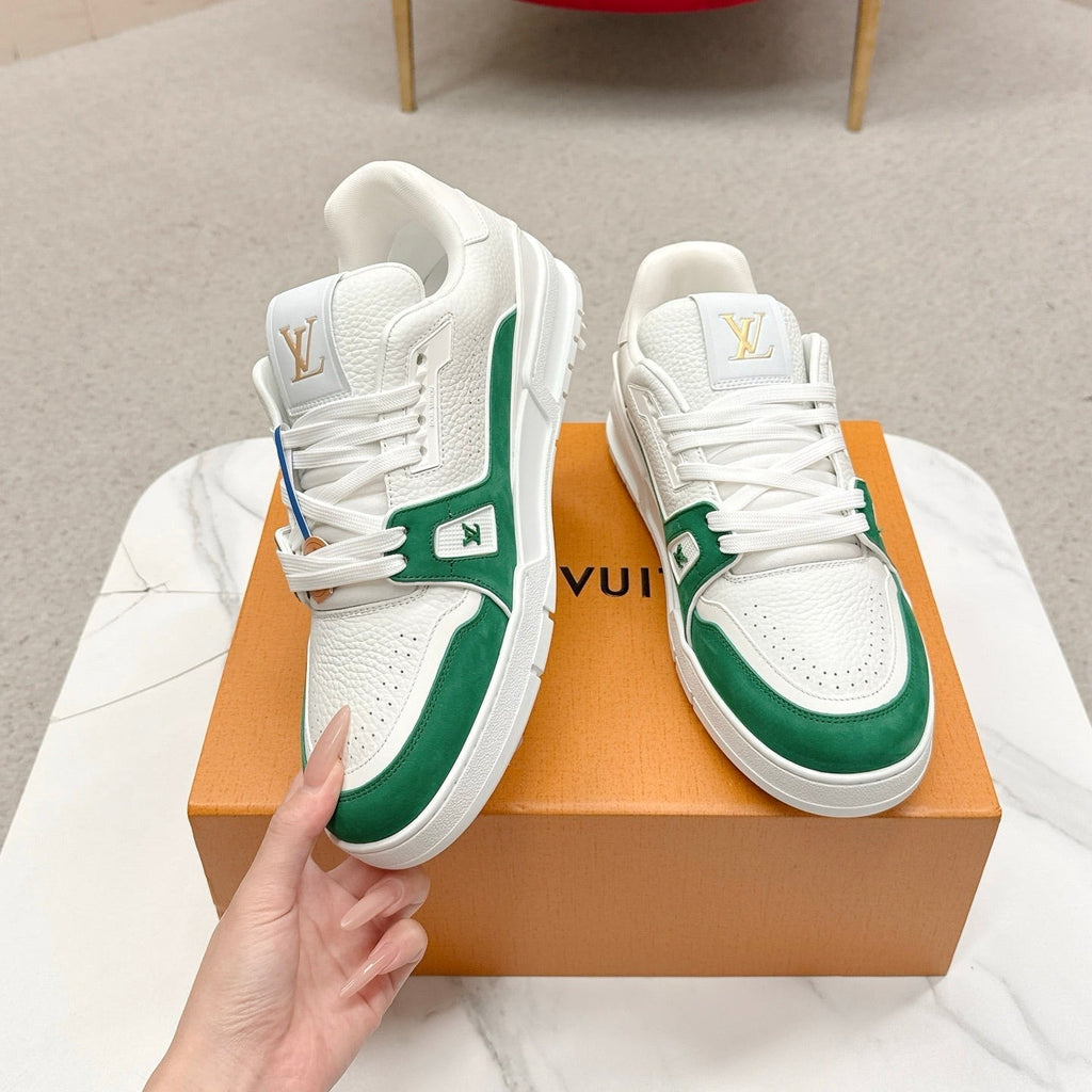LV Trainer Sneaker White Green Cowhide 859359