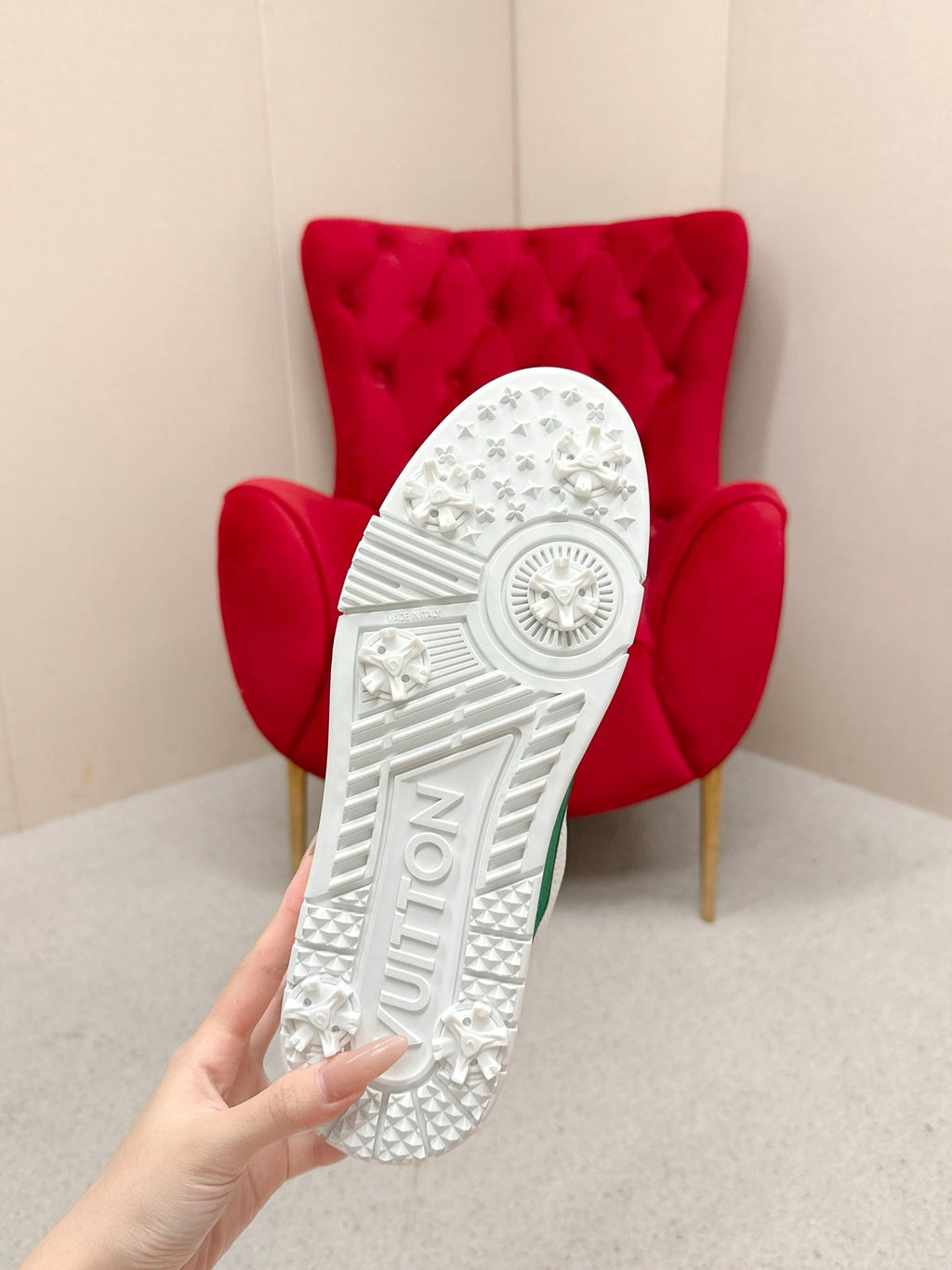 LV Trainer Sneaker White Green Cowhide 859359