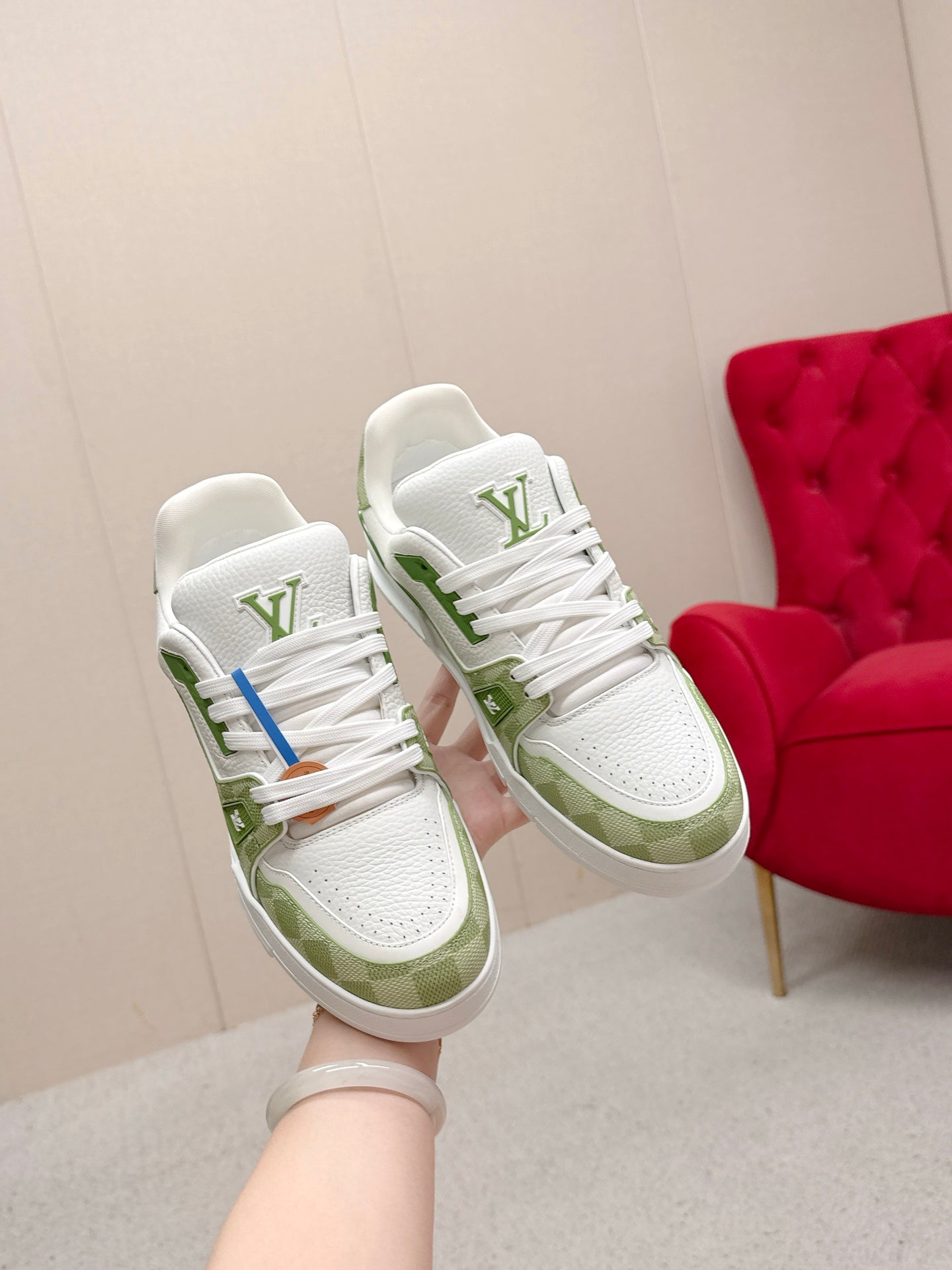 LVxTyler Trainer Green White Cowhide 859361