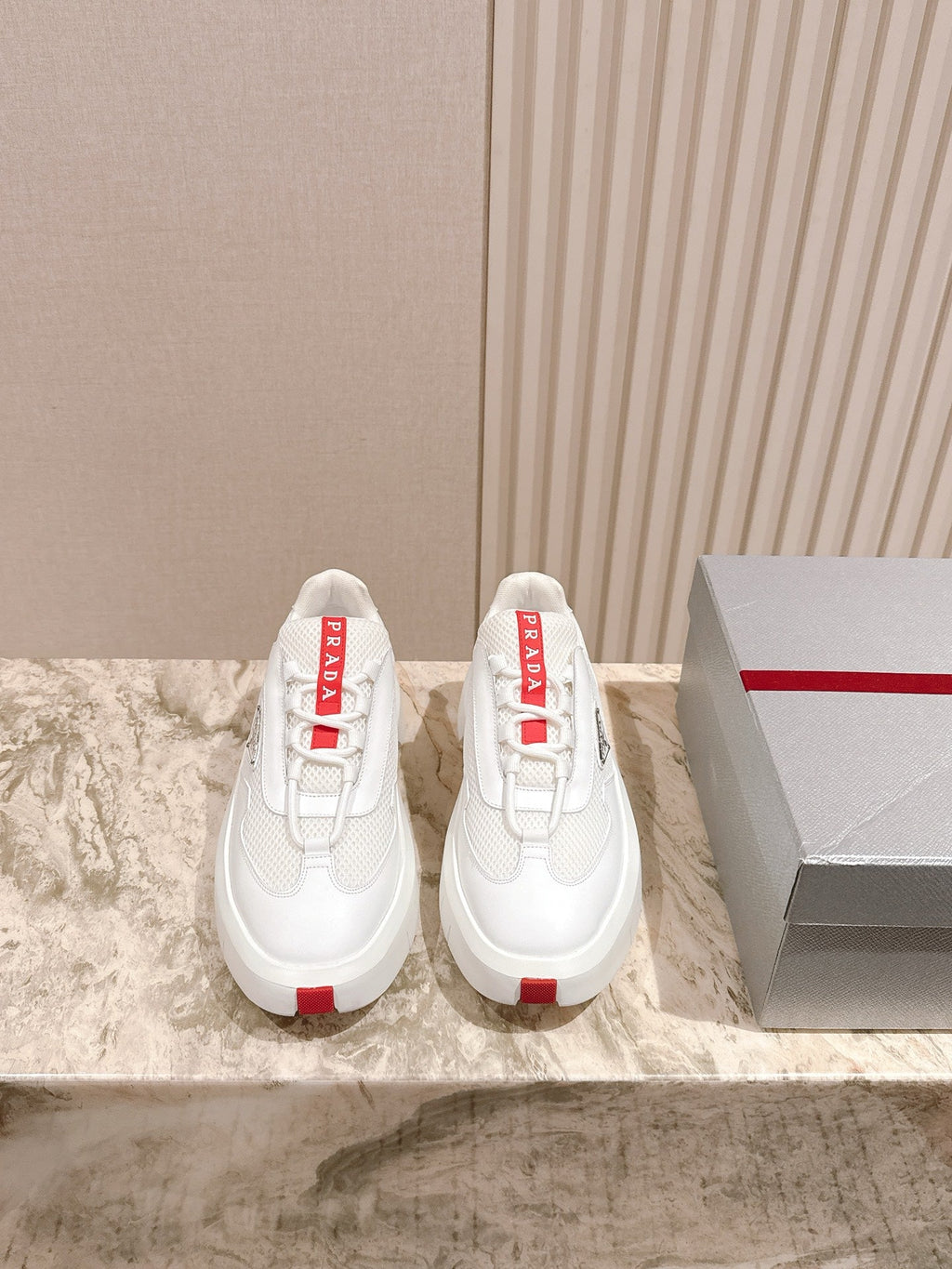 PRA 25s America's Cup Sneakers White Red Mesh & Cowhide 449690