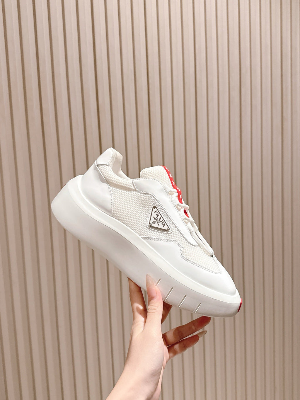PRA 25s America's Cup Sneakers White Red Mesh & Cowhide 449690