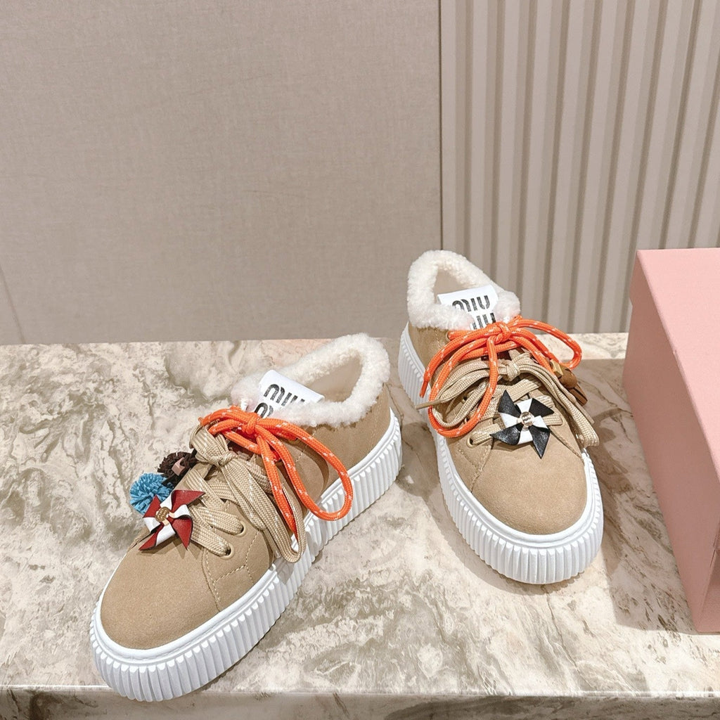 MIU MIU platform sneakers light beige suede wool 461861