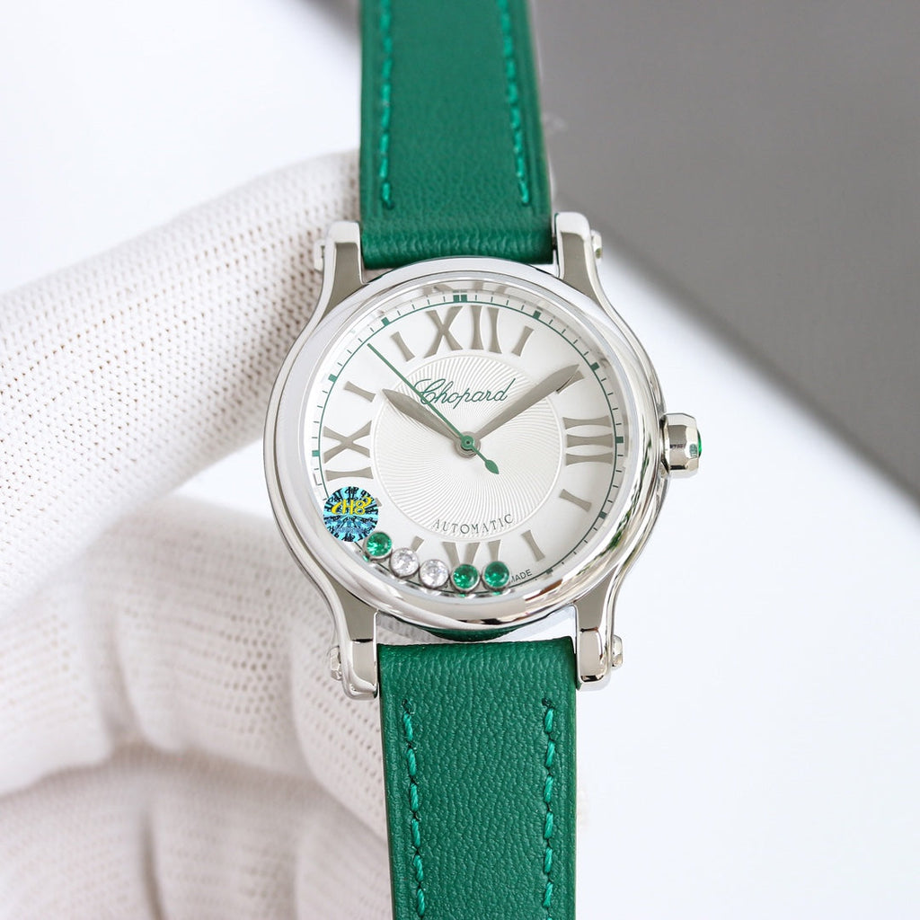 Happy Diamond 33mm Green Silver White Dial