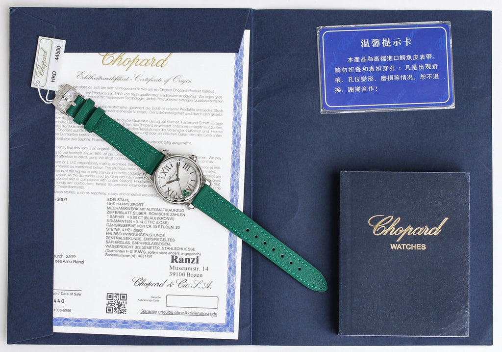 Happy Diamond 33mm Green Silver White Dial