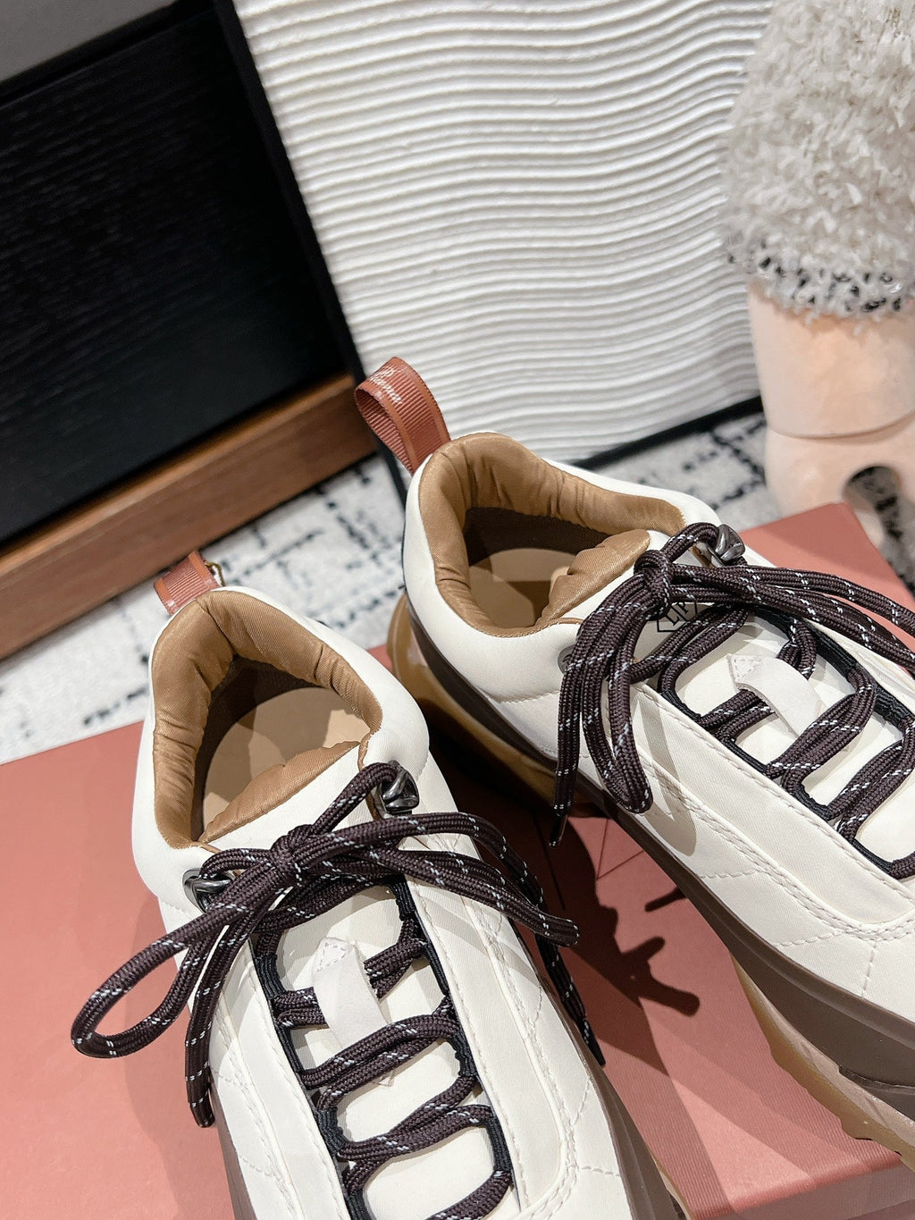 LP Katharina Sneaker In White Mix Earth Brown Denim Fabric 997607