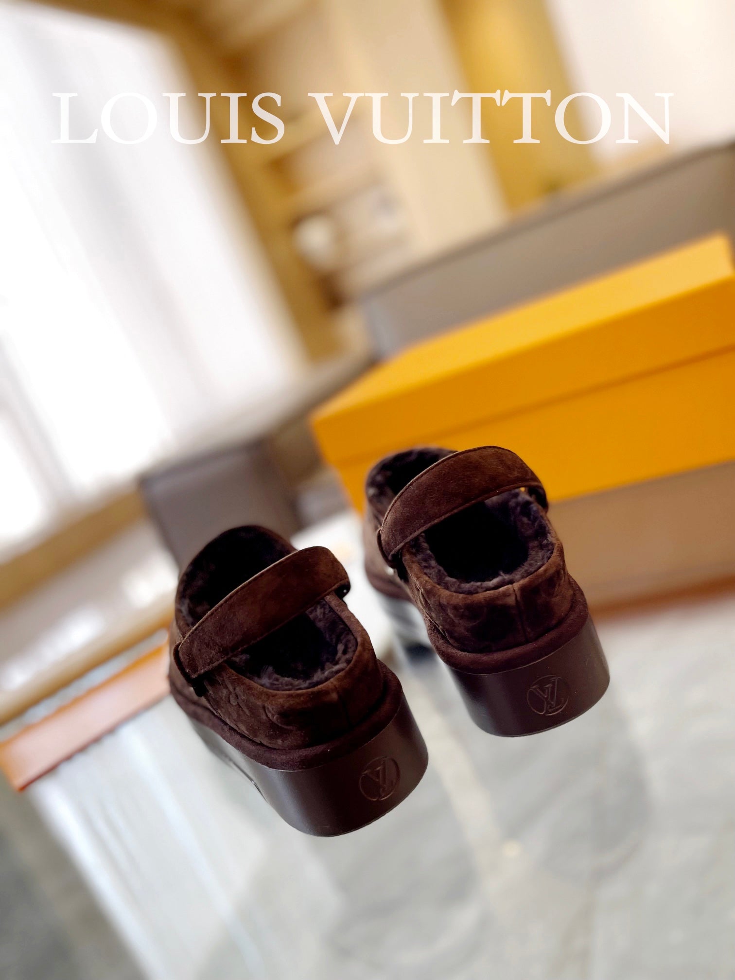 LV Aspen Platform Clog Walnut Brown Monogram Suede