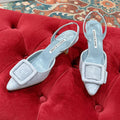 Manolo Blahnik High-Heeled Sandal 70mm Light Blue Suede Leather 598557