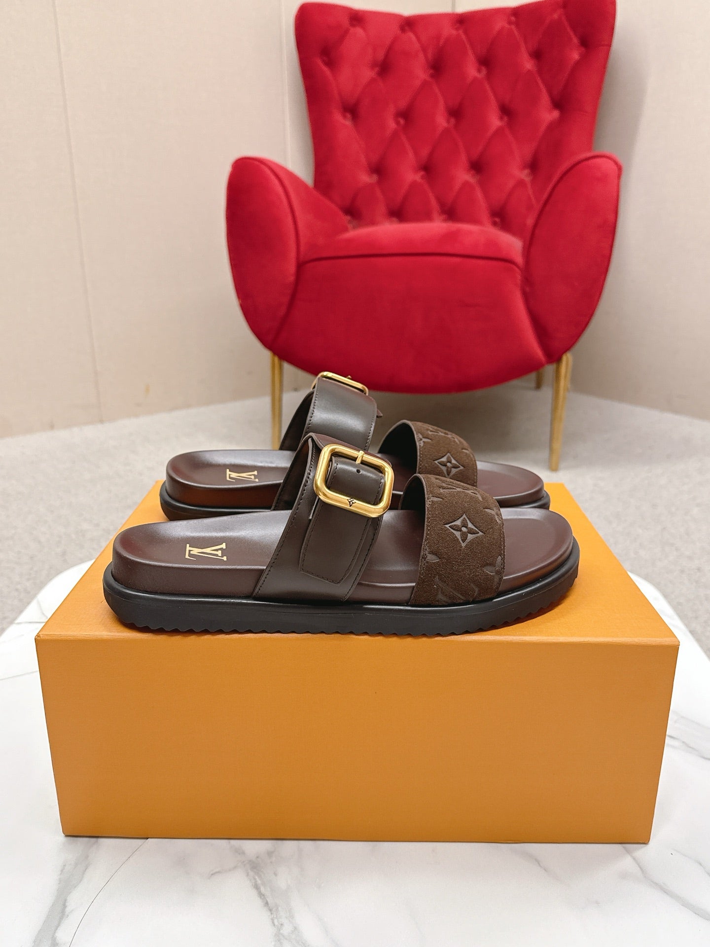LV Venice Mule Brown Gold Suede 859349